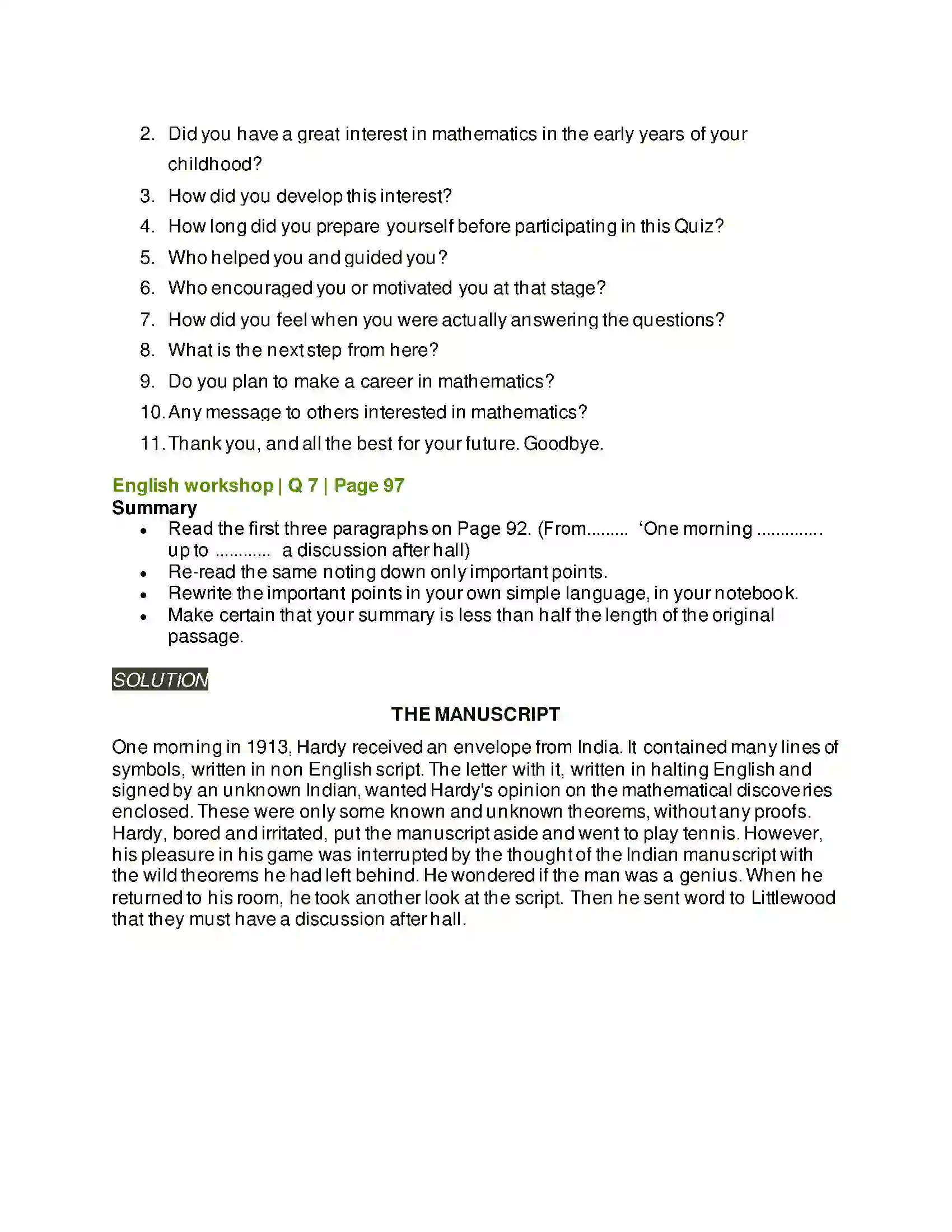 Maharashtra Board Class 8th English 4.4 Ramanujan Solution 7