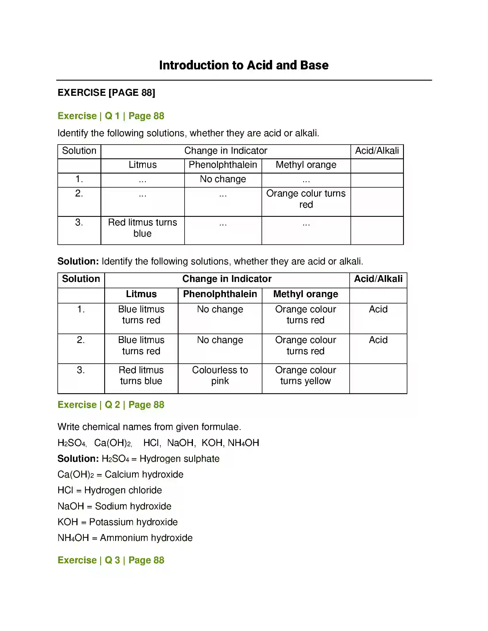 Maharashtra Board Class 8th General Science Introduction to Acid and Base Solution 1