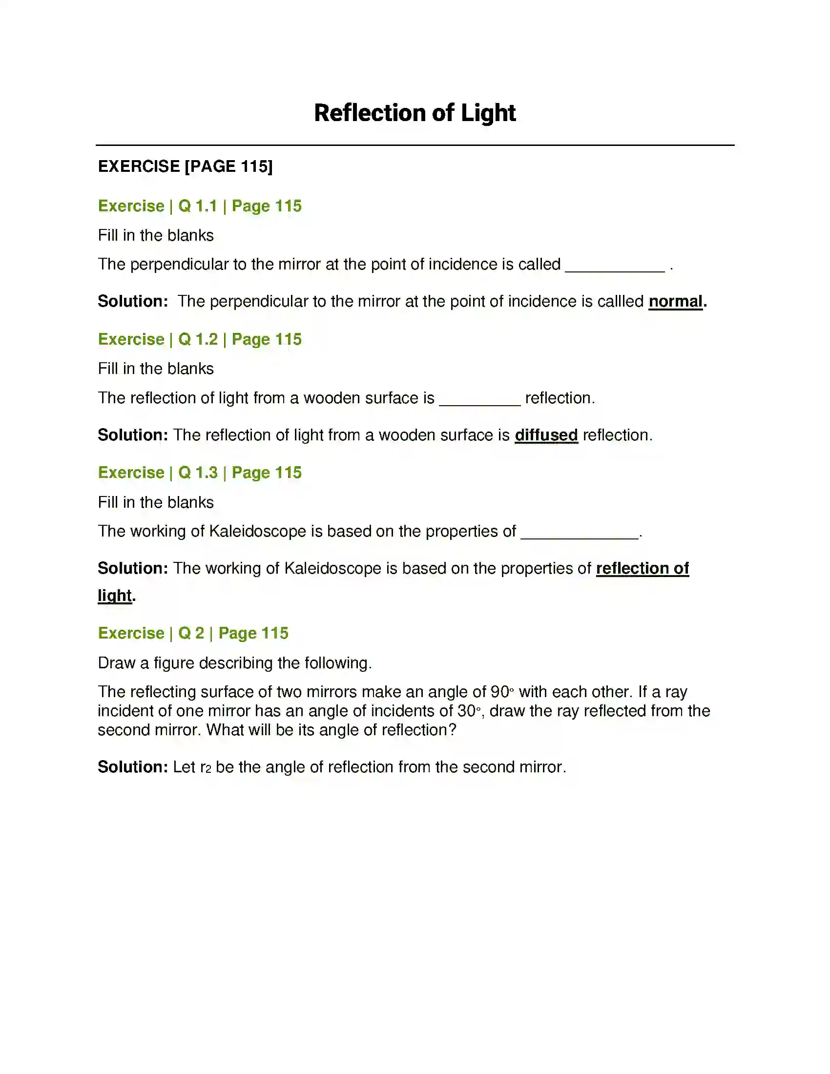 Maharashtra Board Class 8th General Science Reflection of Light Solution 1