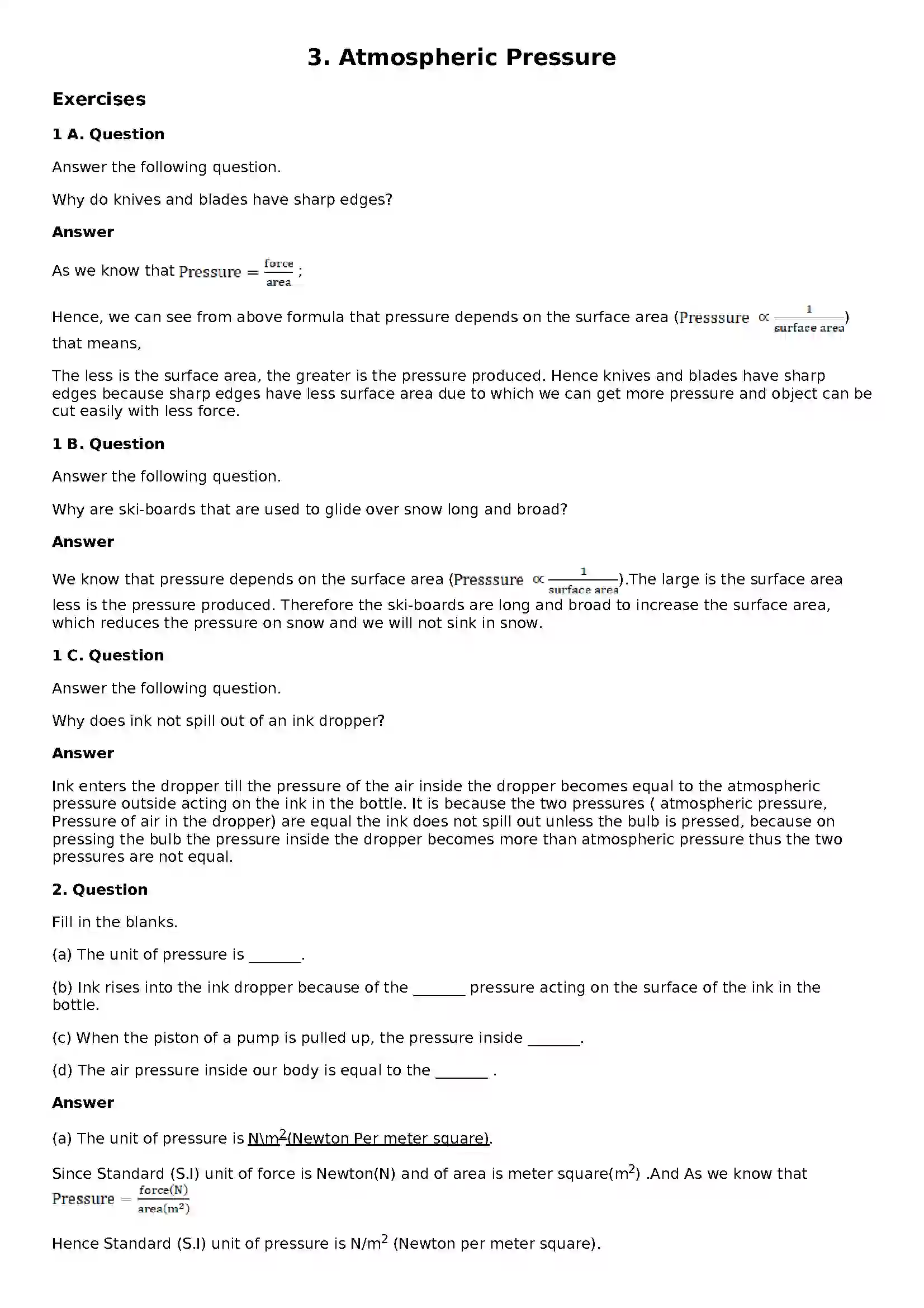 Maharashtra Board Class 8th General Science Atmospheric Pressure Solution 1