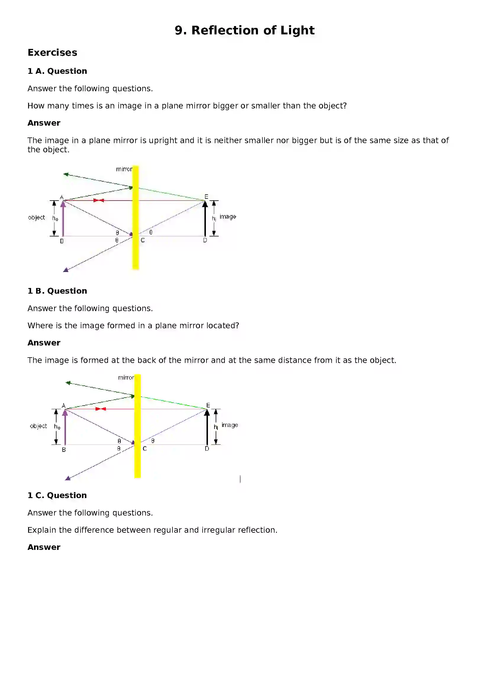Maharashtra Board Class 8th General Science Reflection of Light Solution 1