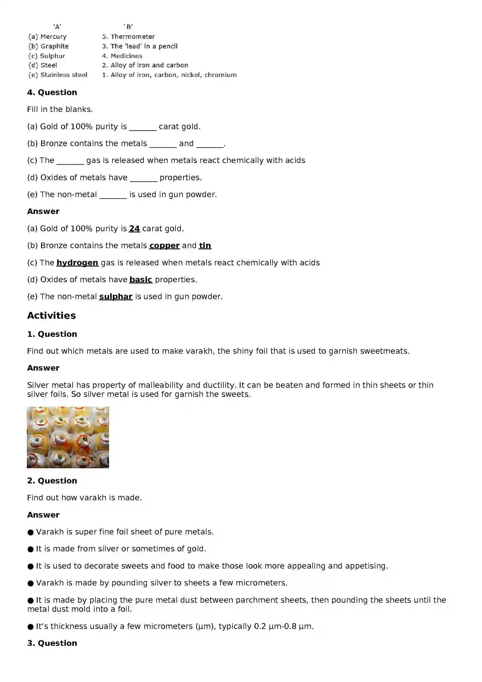 Maharashtra Board Class 8th General Science Metals and Non-metals Solution 4