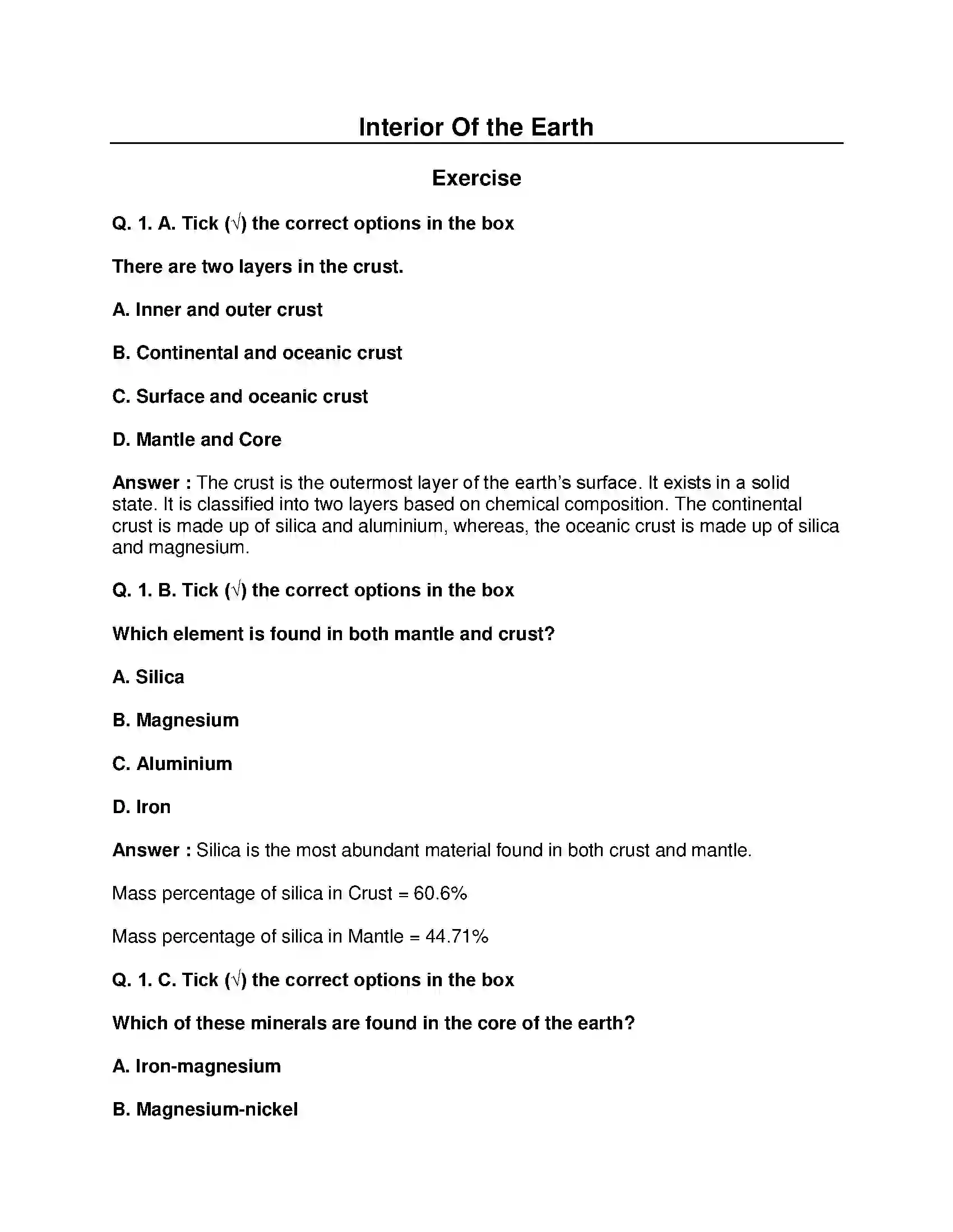 Maharashtra Board Class 8th Geography - English Medium Interior of the Earth Solution 1