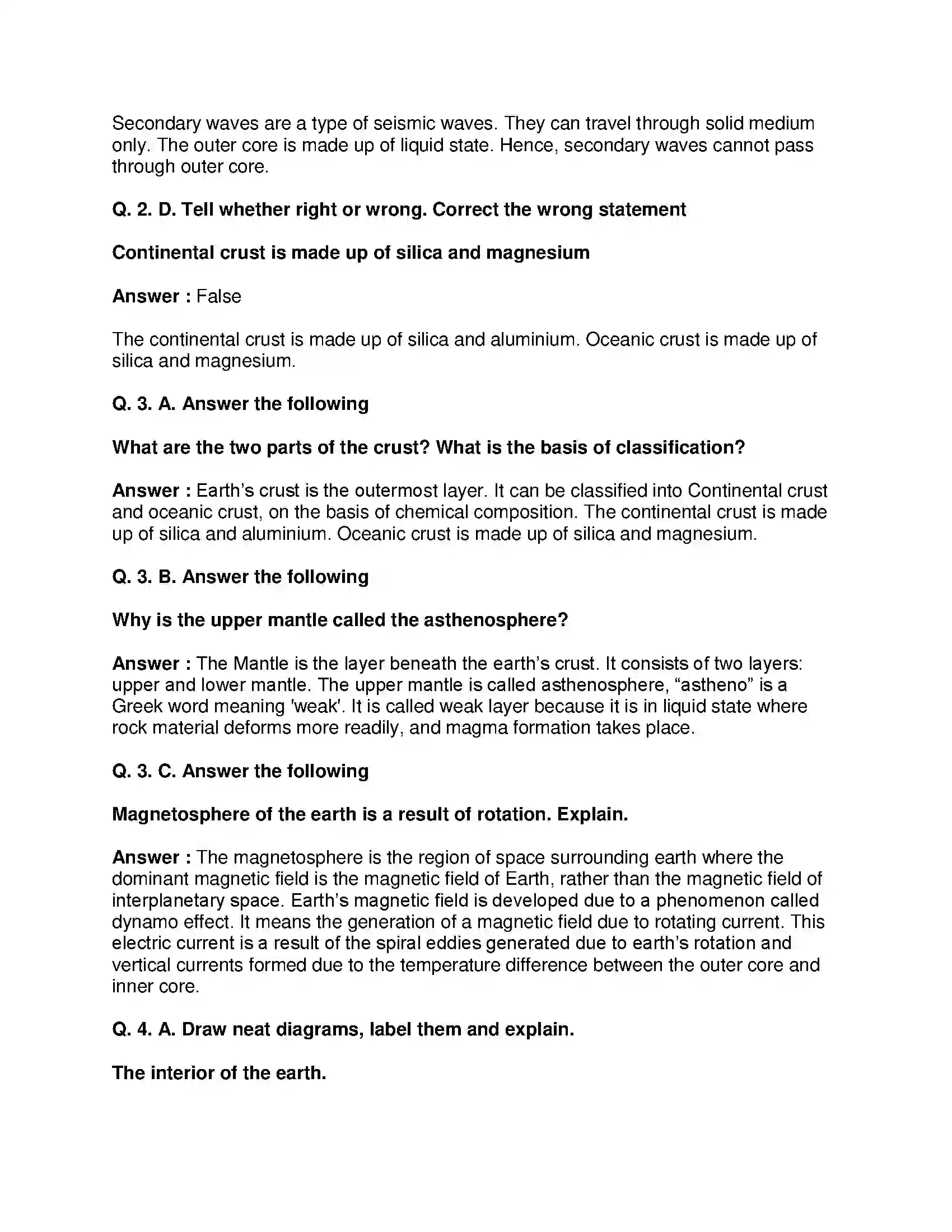 Maharashtra Board Class 8th Geography - English Medium Interior of the Earth Solution 4