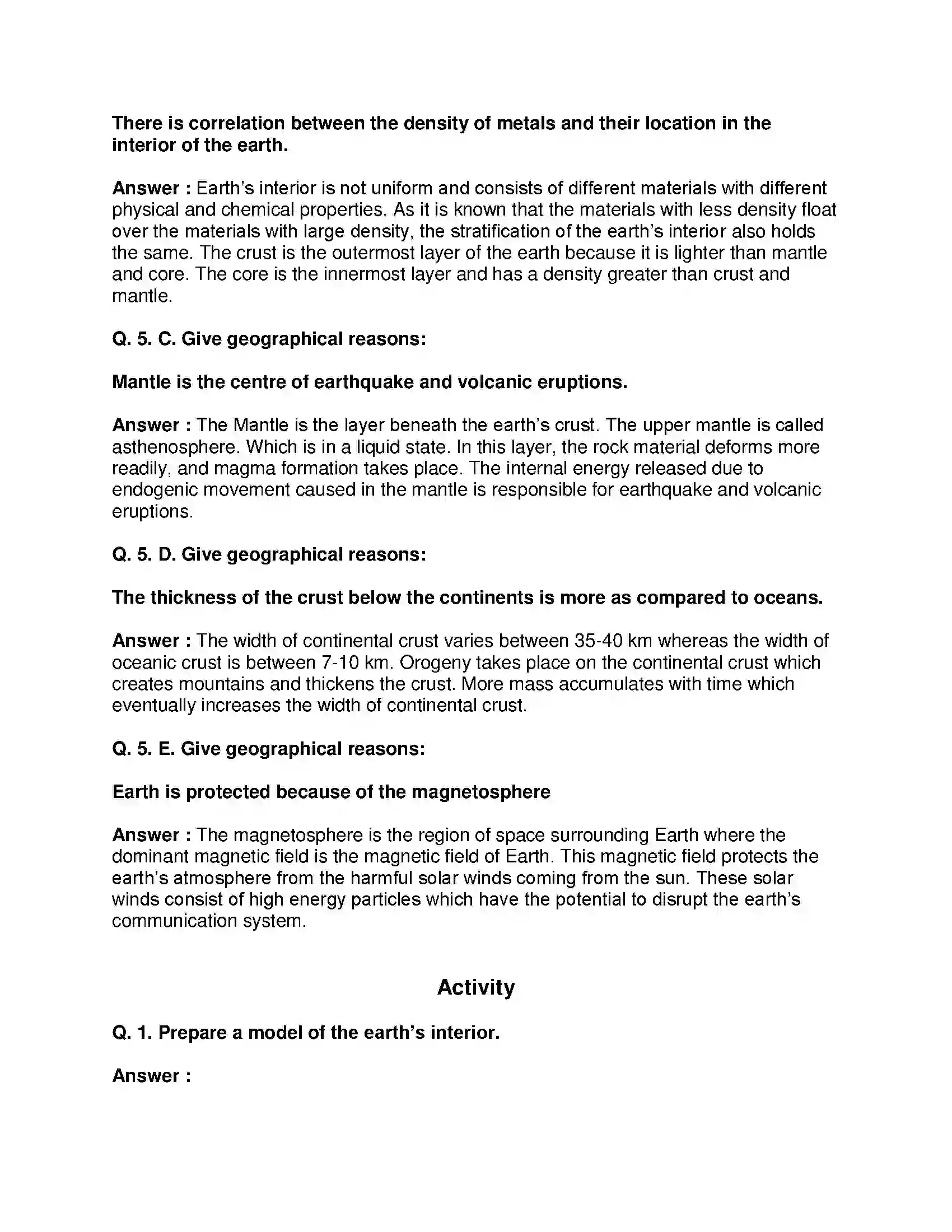 Maharashtra Board Class 8th Geography - English Medium Interior of the Earth Solution 7