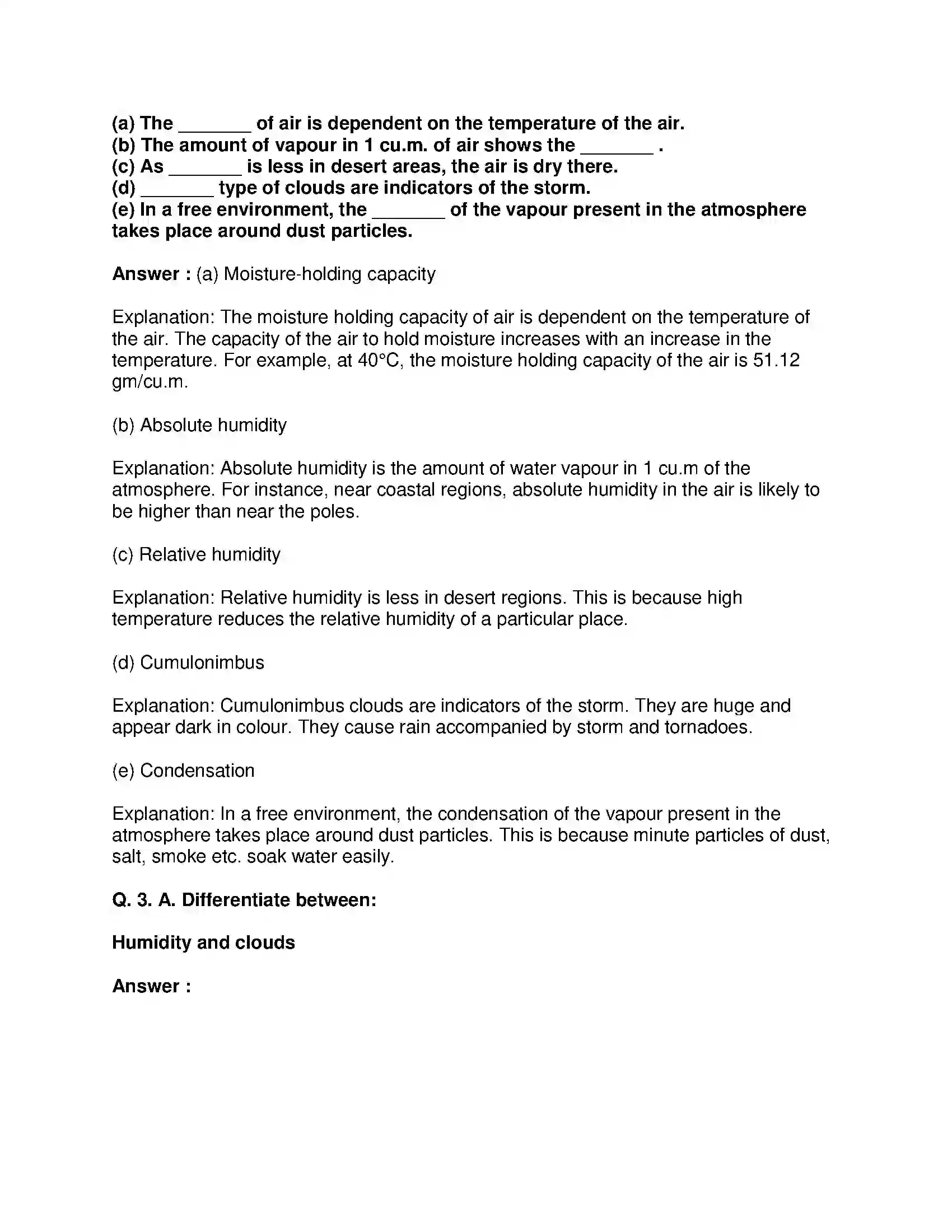 Maharashtra Board Class 8th Geography - English Medium Humidity and Clouds Solution 2