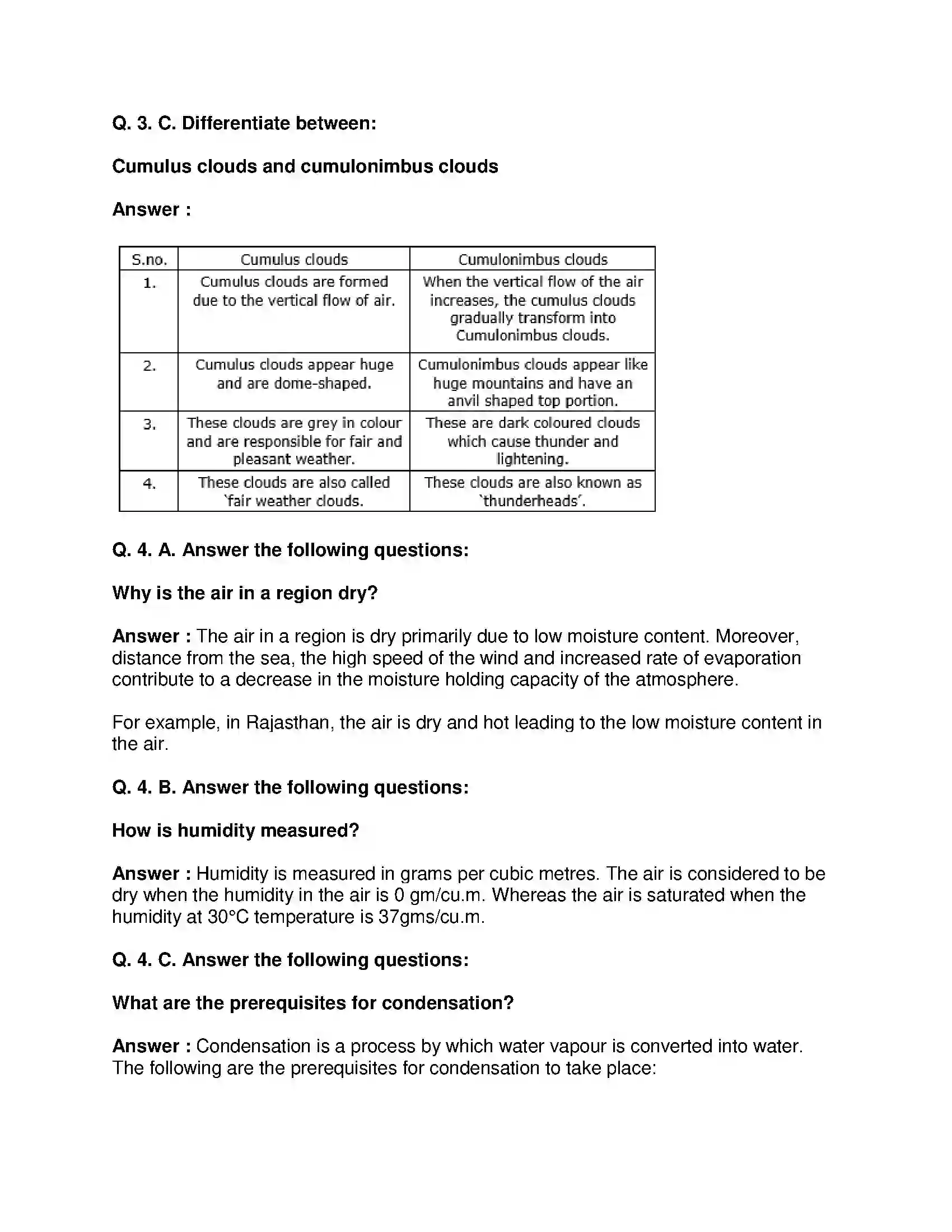 Maharashtra Board Class 8th Geography - English Medium Humidity and Clouds Solution 4