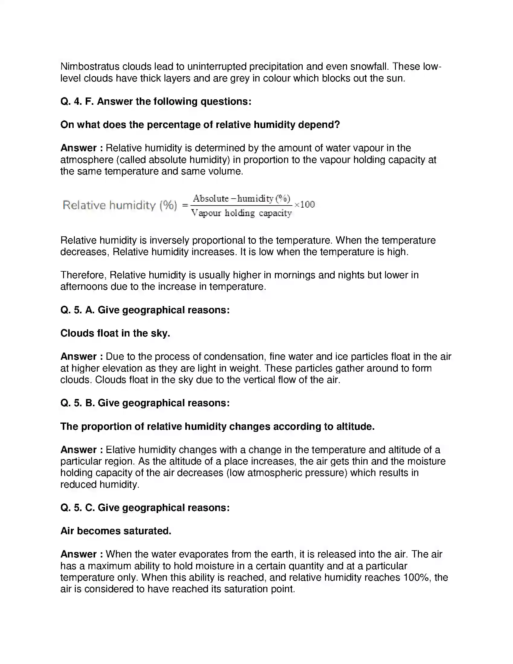 Maharashtra Board Class 8th Geography - English Medium Humidity and Clouds Solution 6