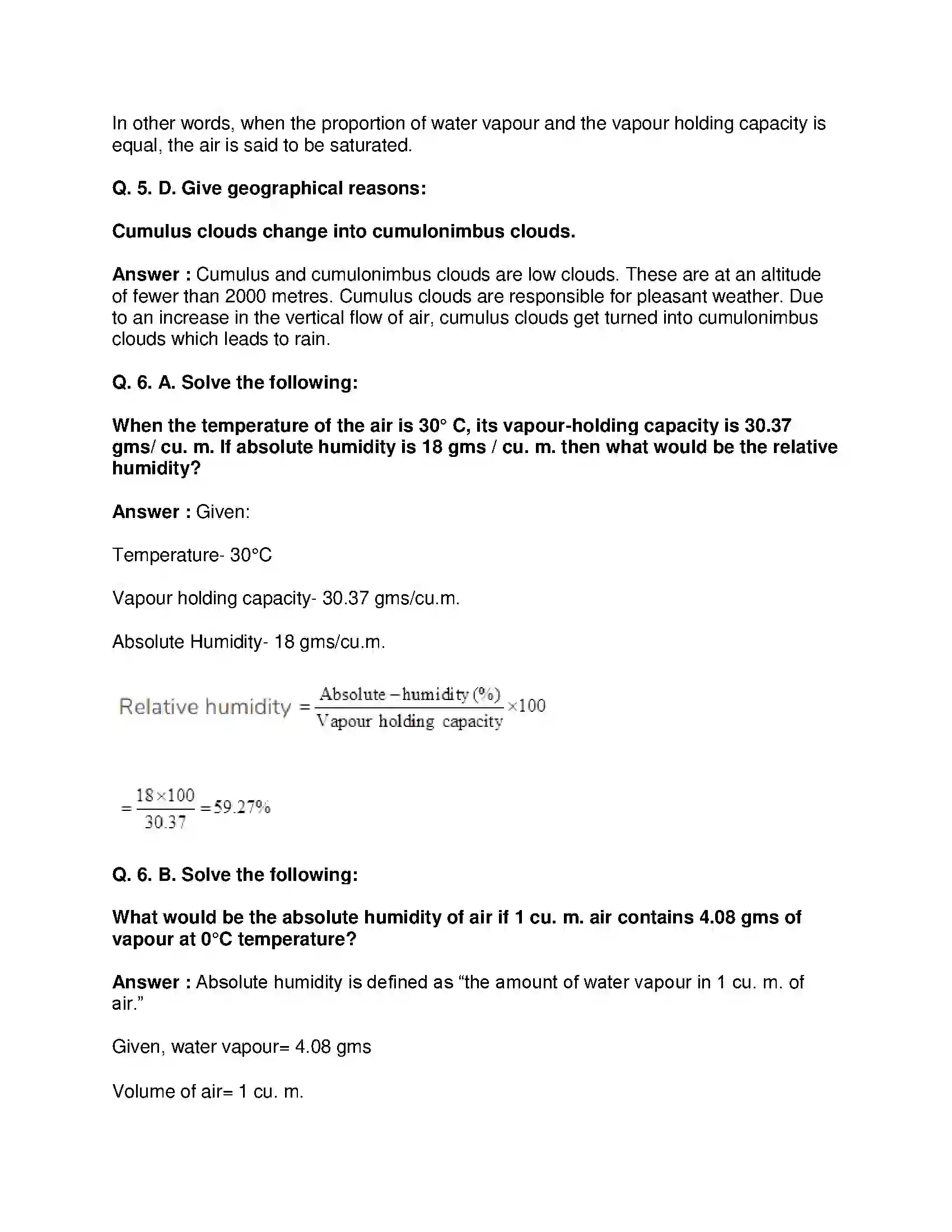 Maharashtra Board Class 8th Geography - English Medium Humidity and Clouds Solution 7