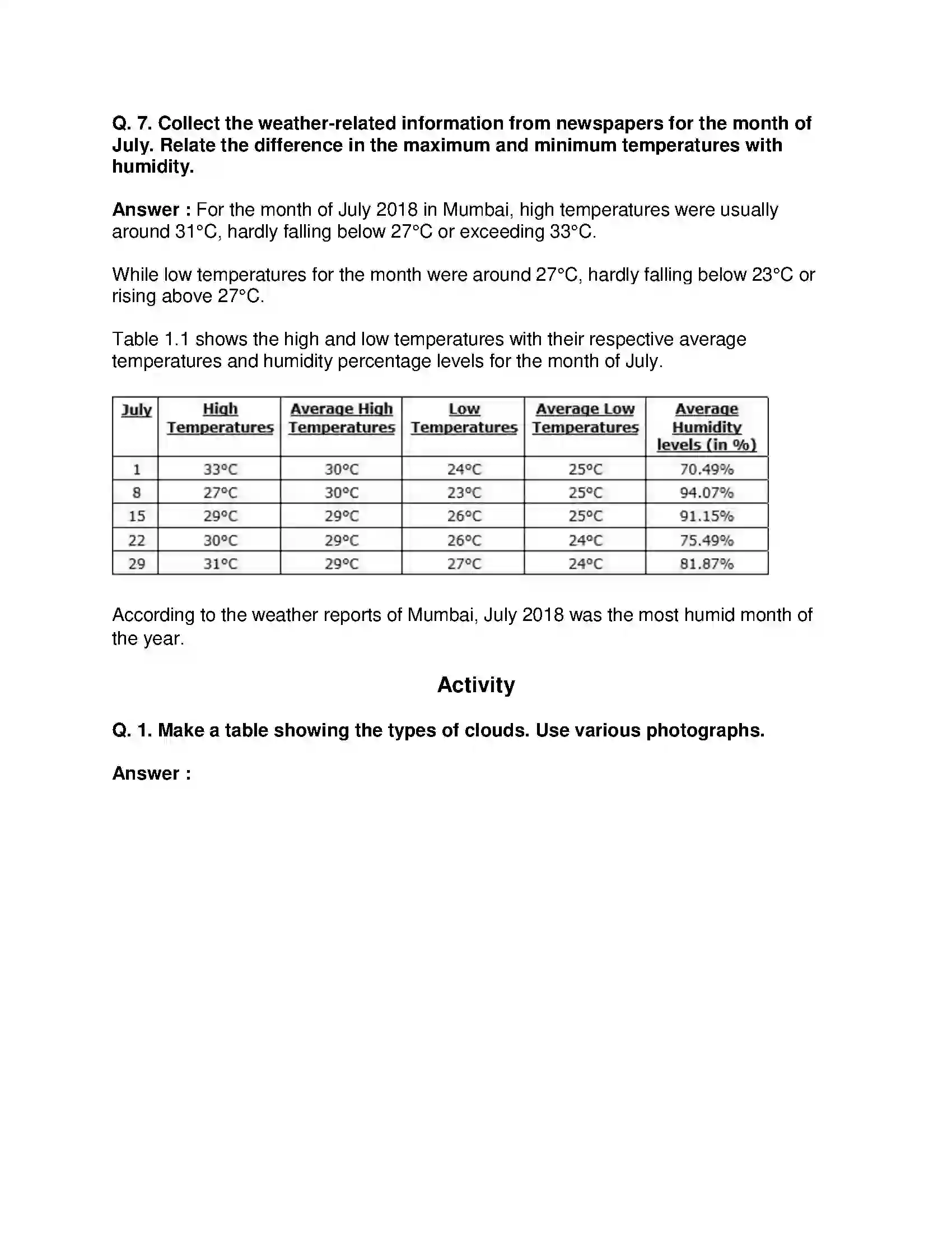 Maharashtra Board Class 8th Geography - English Medium Humidity and Clouds Solution 8