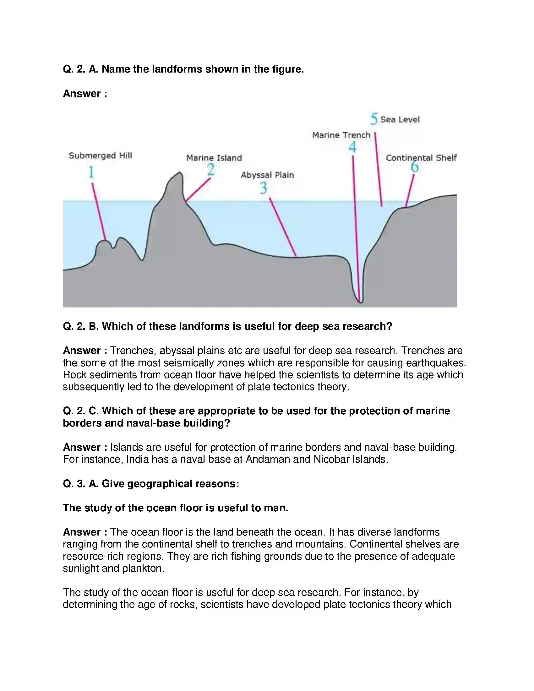 Maharashtra Board Class 8th Geography - English Medium Structure of Ocean Floor Solution 2
