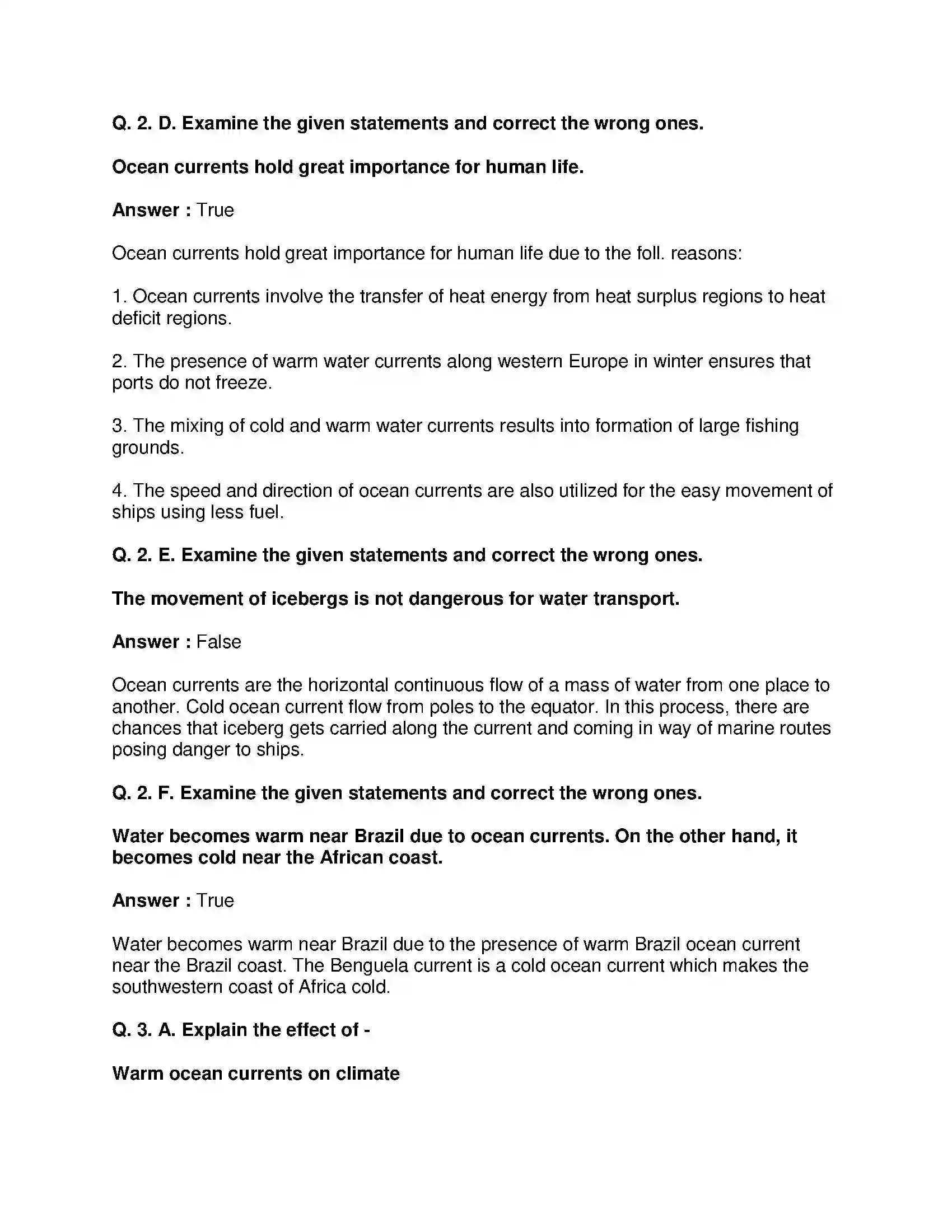 Maharashtra Board Class 8th Geography - English Medium Ocean Currents Solution 4