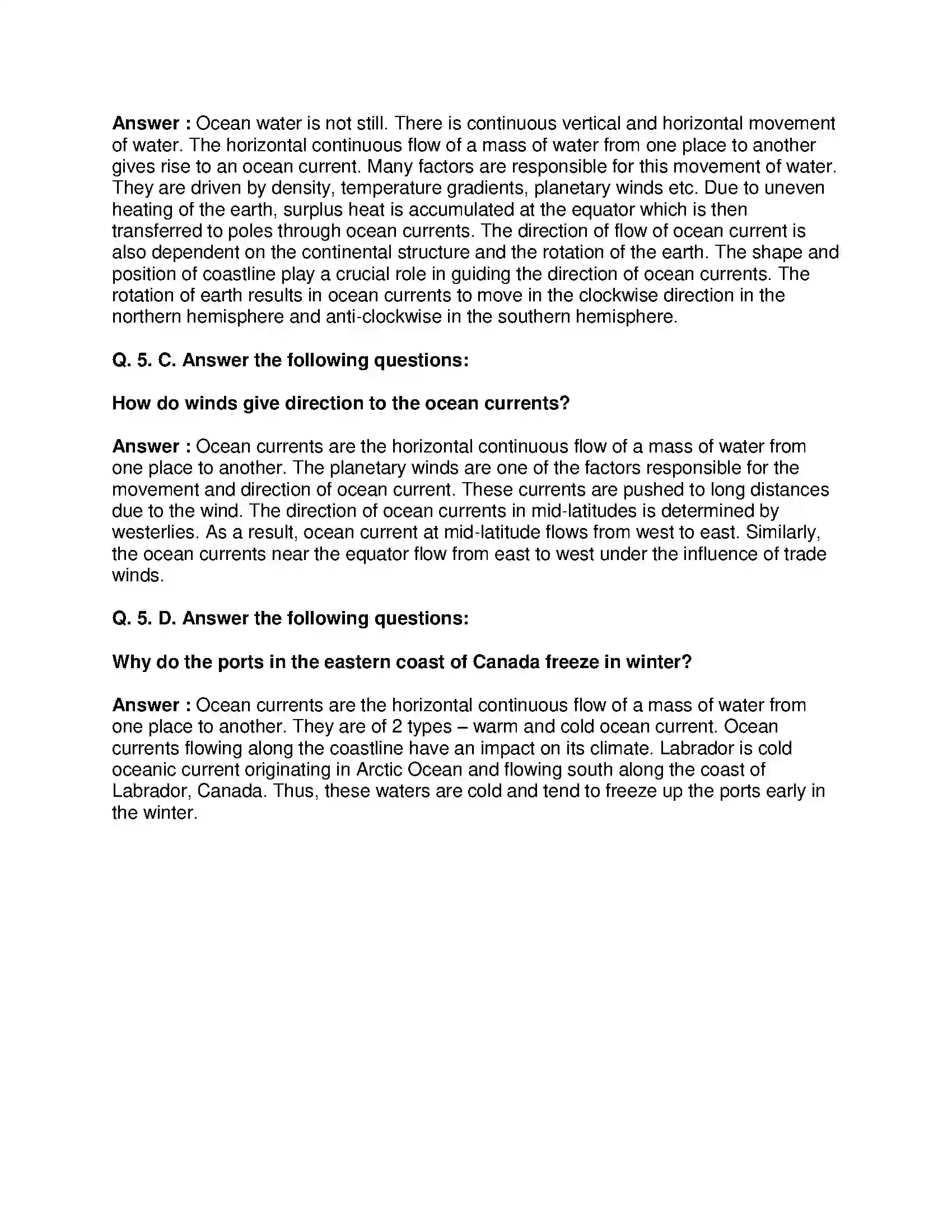 Maharashtra Board Class 8th Geography - English Medium Ocean Currents Solution 8