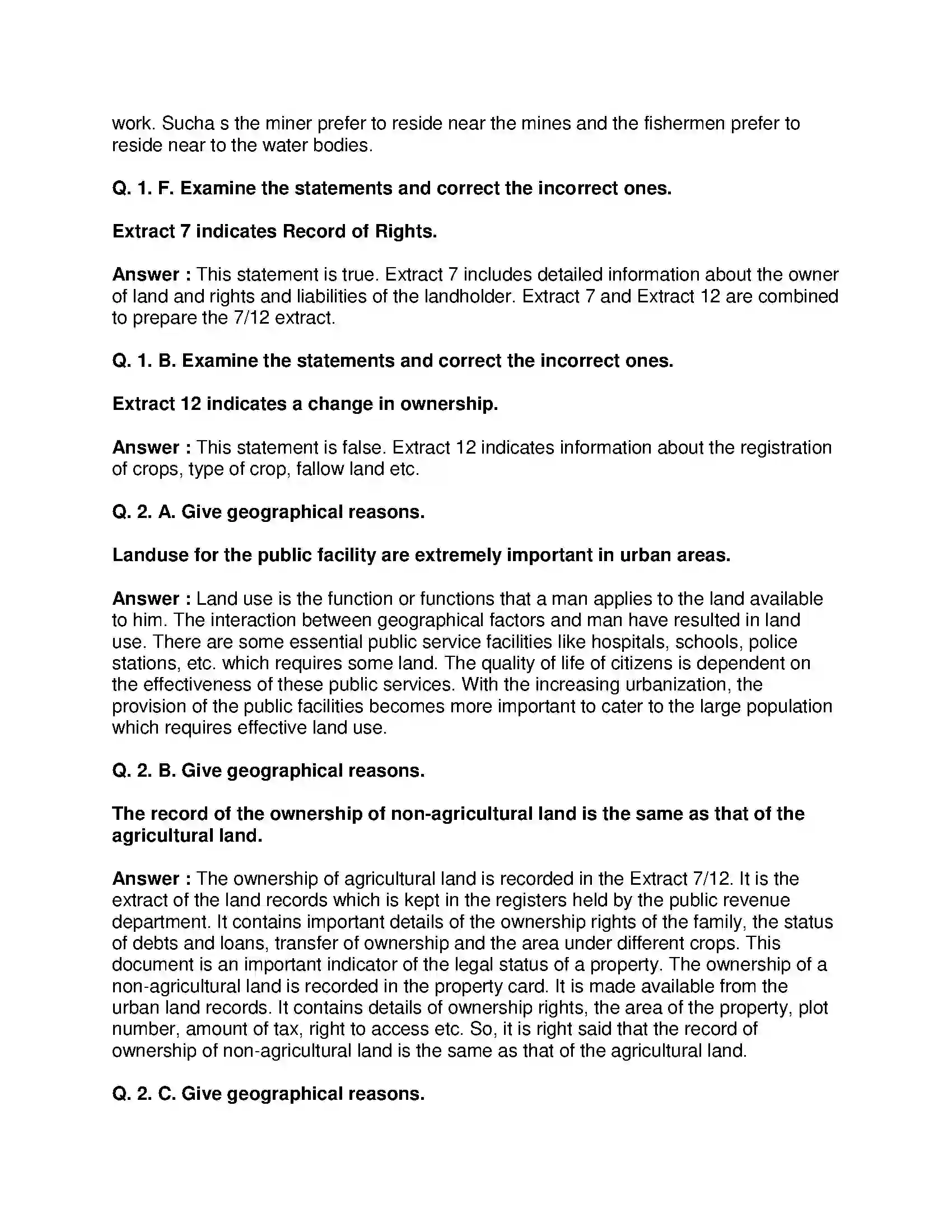 Maharashtra Board Class 8th Geography - English Medium Land Use Solution 2
