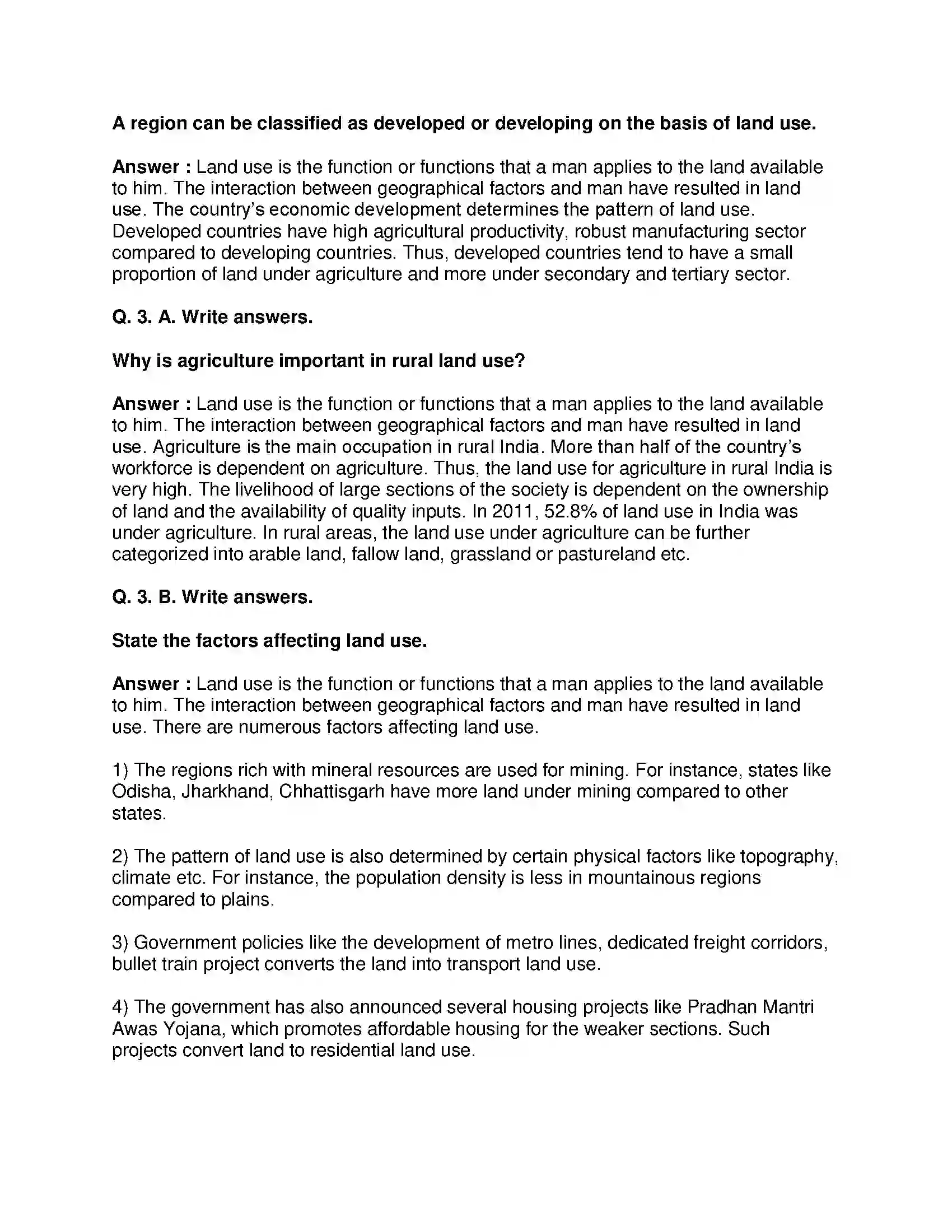 Maharashtra Board Class 8th Geography - English Medium Land Use Solution 3