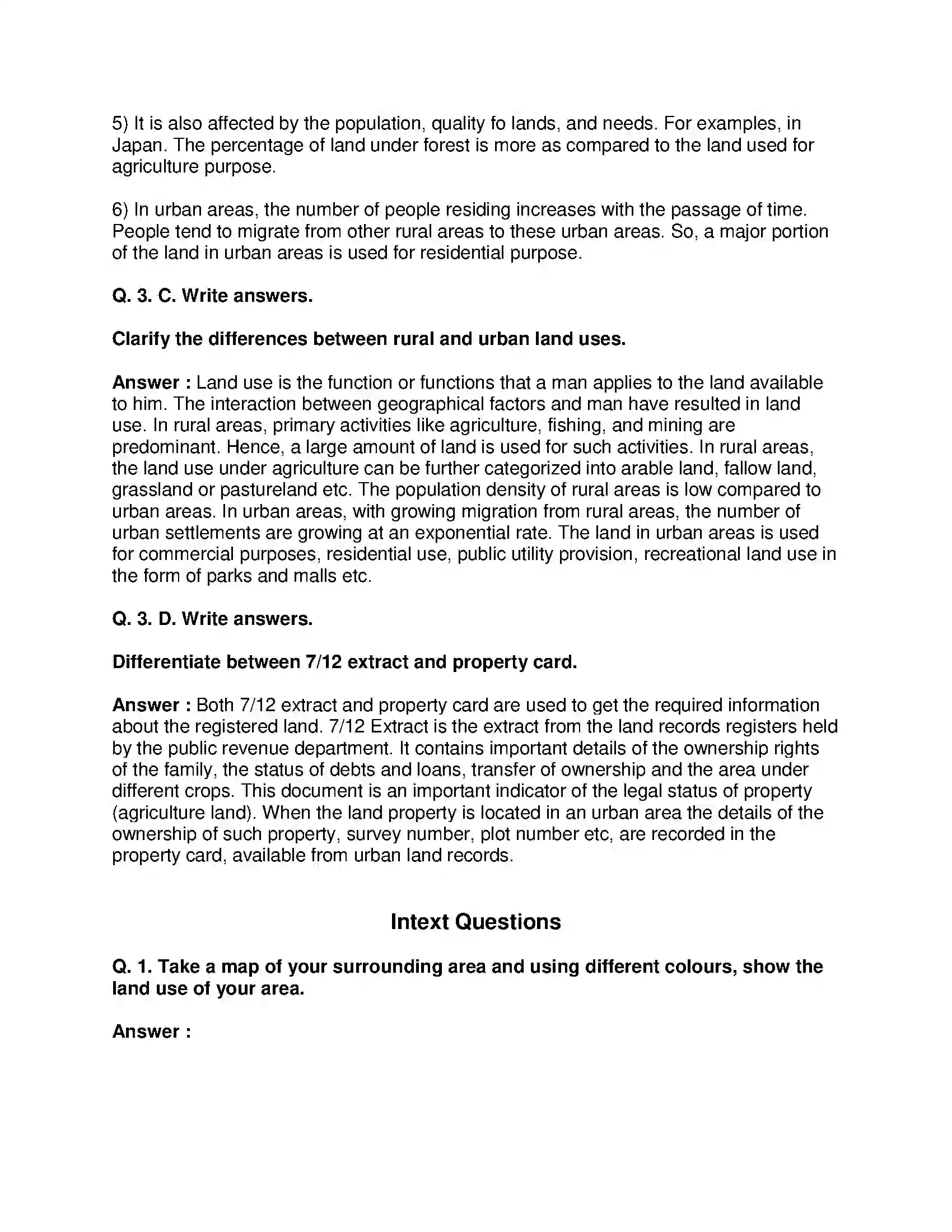 Maharashtra Board Class 8th Geography - English Medium Land Use Solution 4