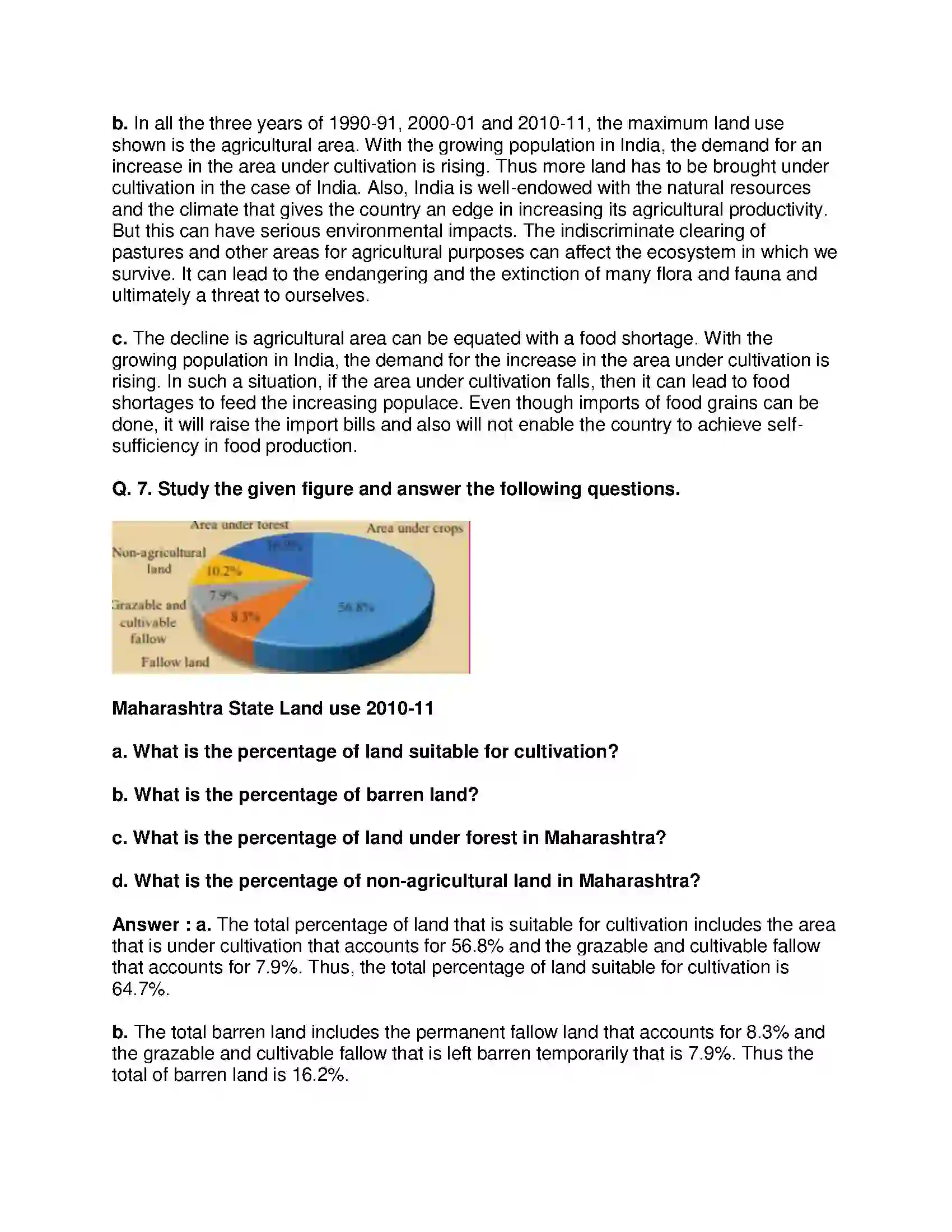 Maharashtra Board Class 8th Geography - English Medium Land Use Solution 8