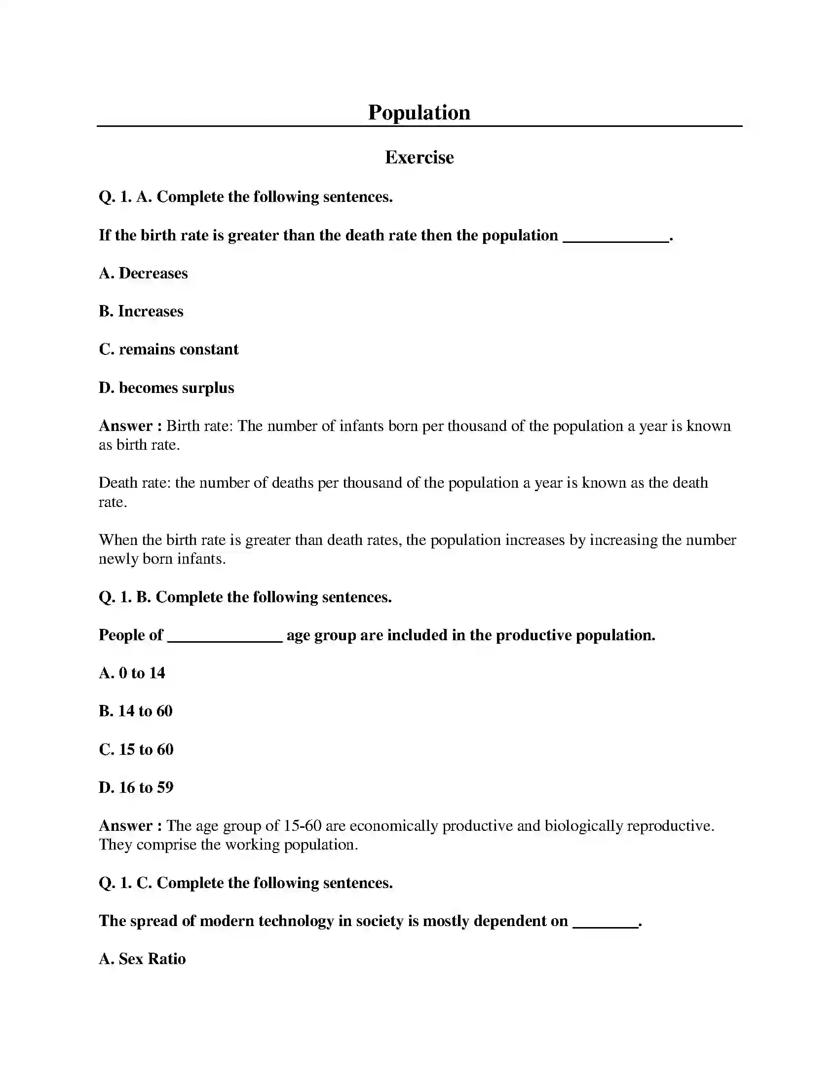 Maharashtra Board Class 8th Geography - English Medium Population Solution 1