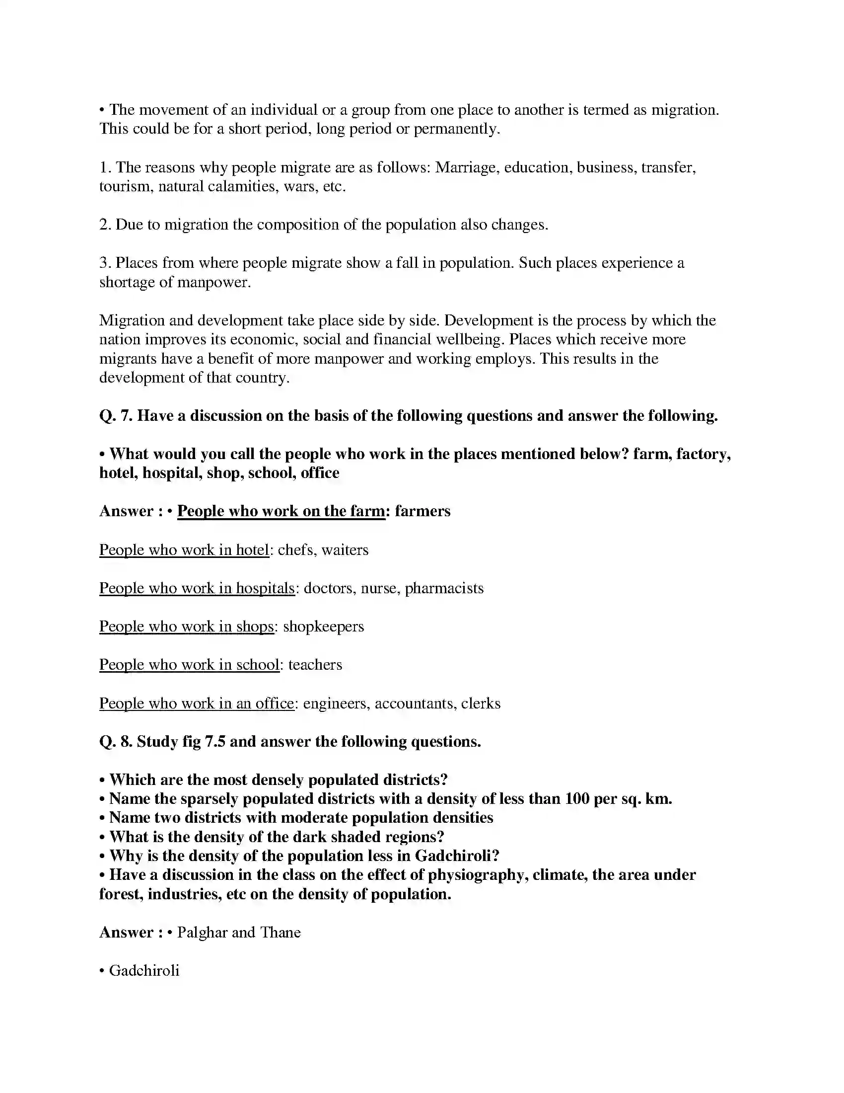 Maharashtra Board Class 8th Geography - English Medium Population Solution 16