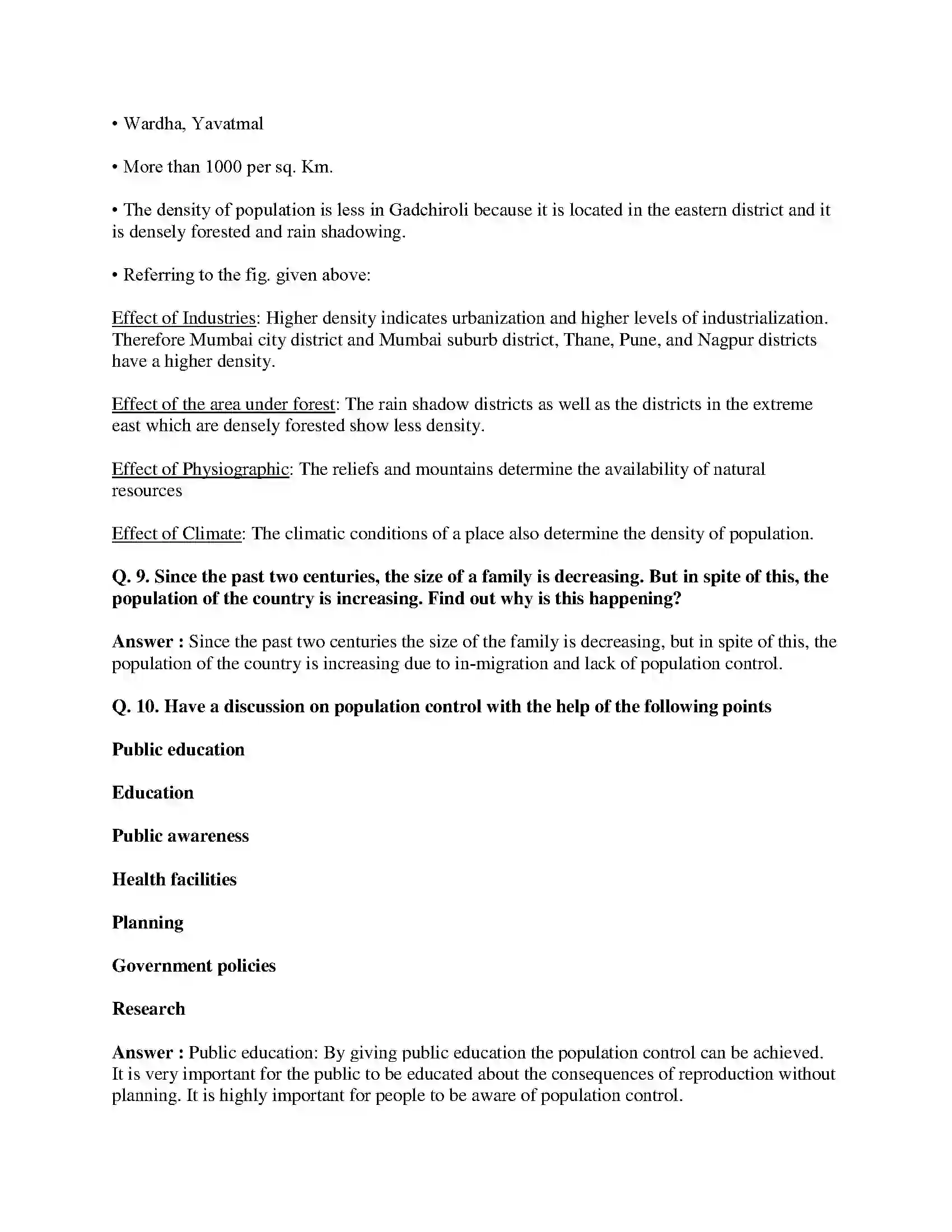 Maharashtra Board Class 8th Geography - English Medium Population Solution 17