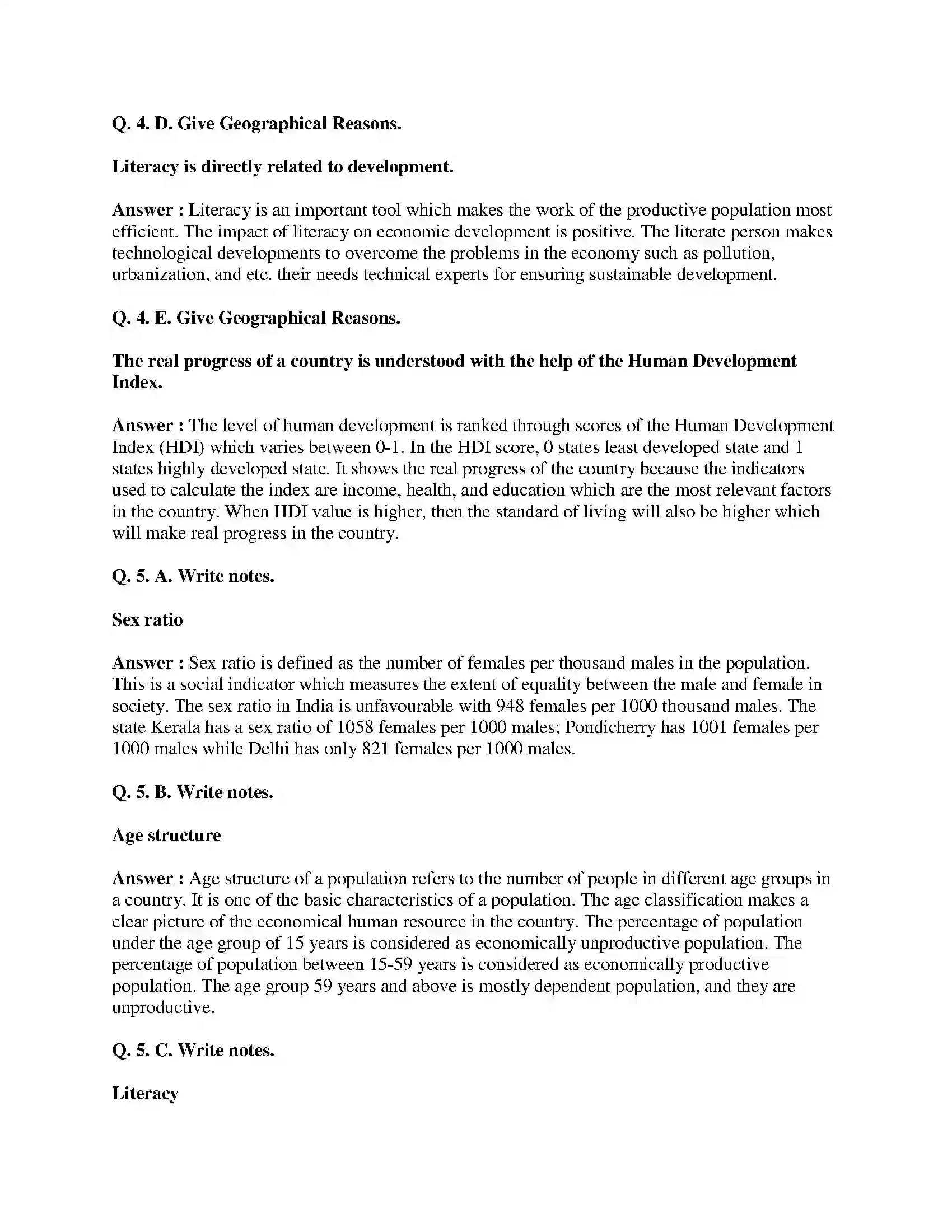 Maharashtra Board Class 8th Geography - English Medium Population Solution 6