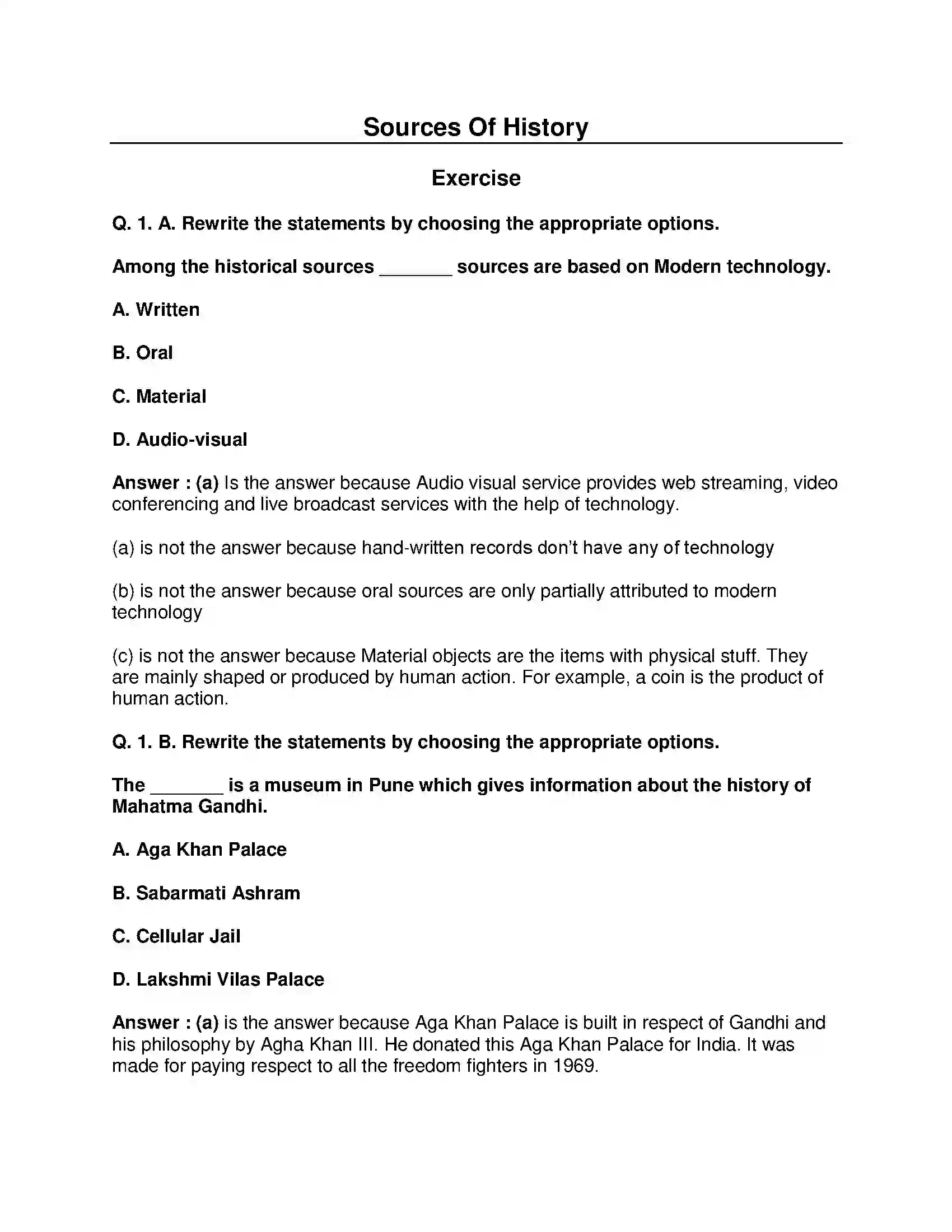 Maharashtra Board Class 8th History - English Medium Sources of History Solution 1