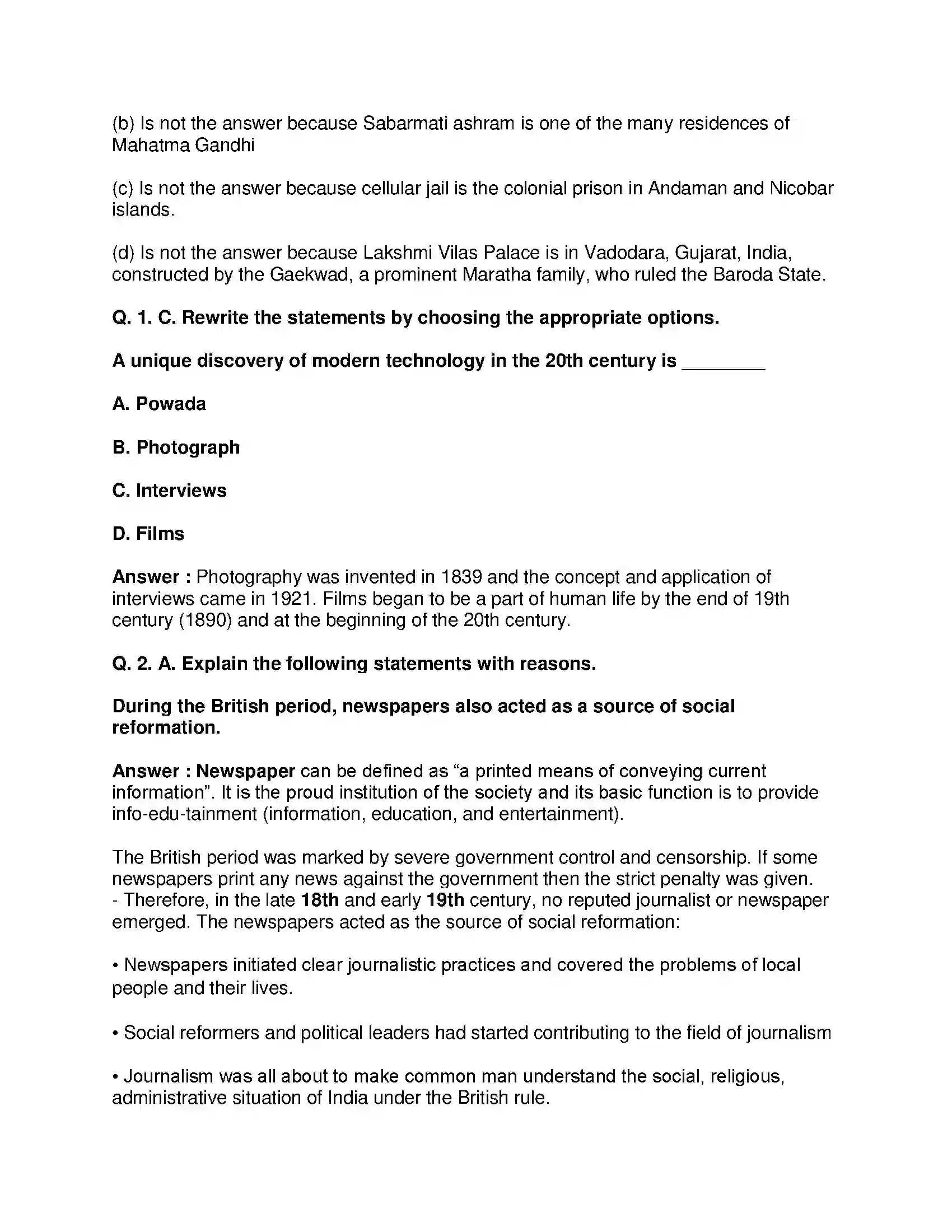 Maharashtra Board Class 8th History - English Medium Sources of History Solution 2