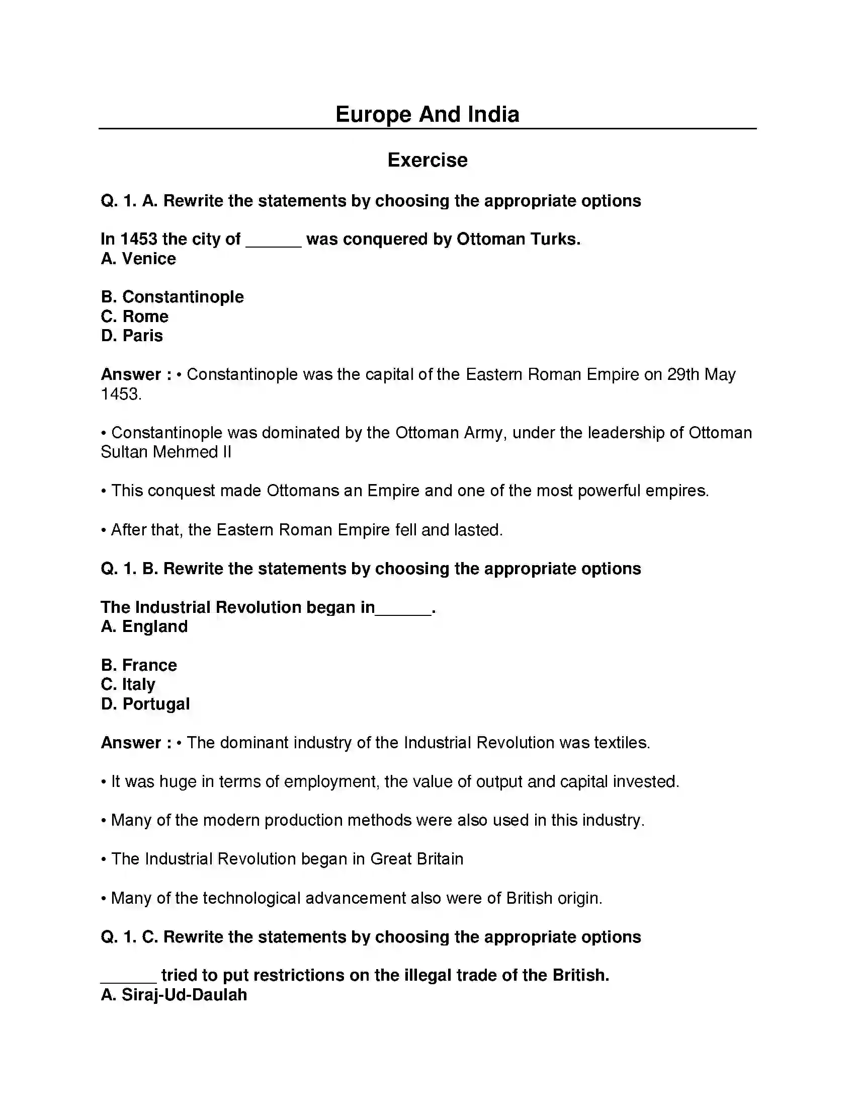 Maharashtra Board Class 8th History - English Medium Europe and India Solution 1