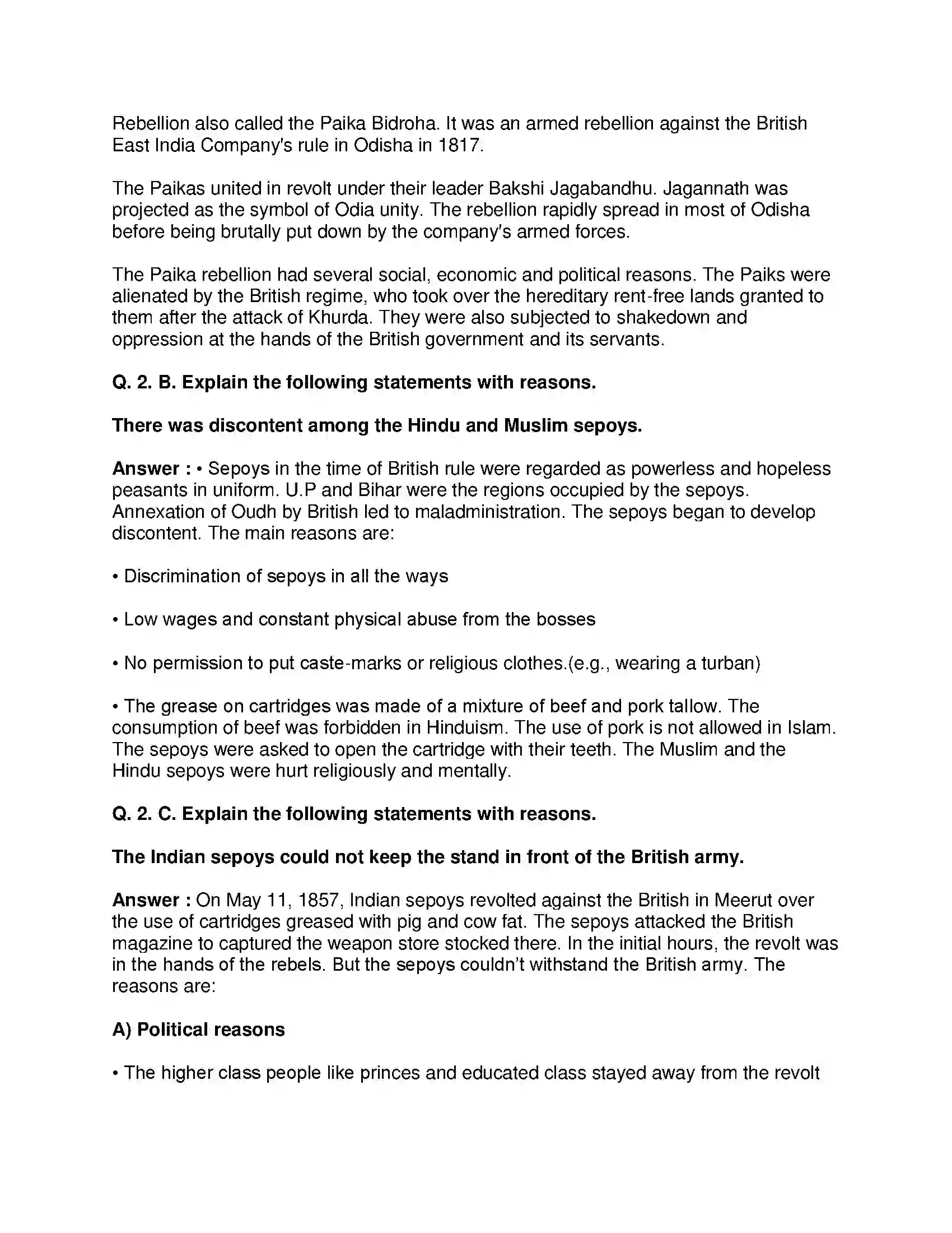 Maharashtra Board Class 8th History - English Medium The Freedom Struggle of 1857 Solution 2