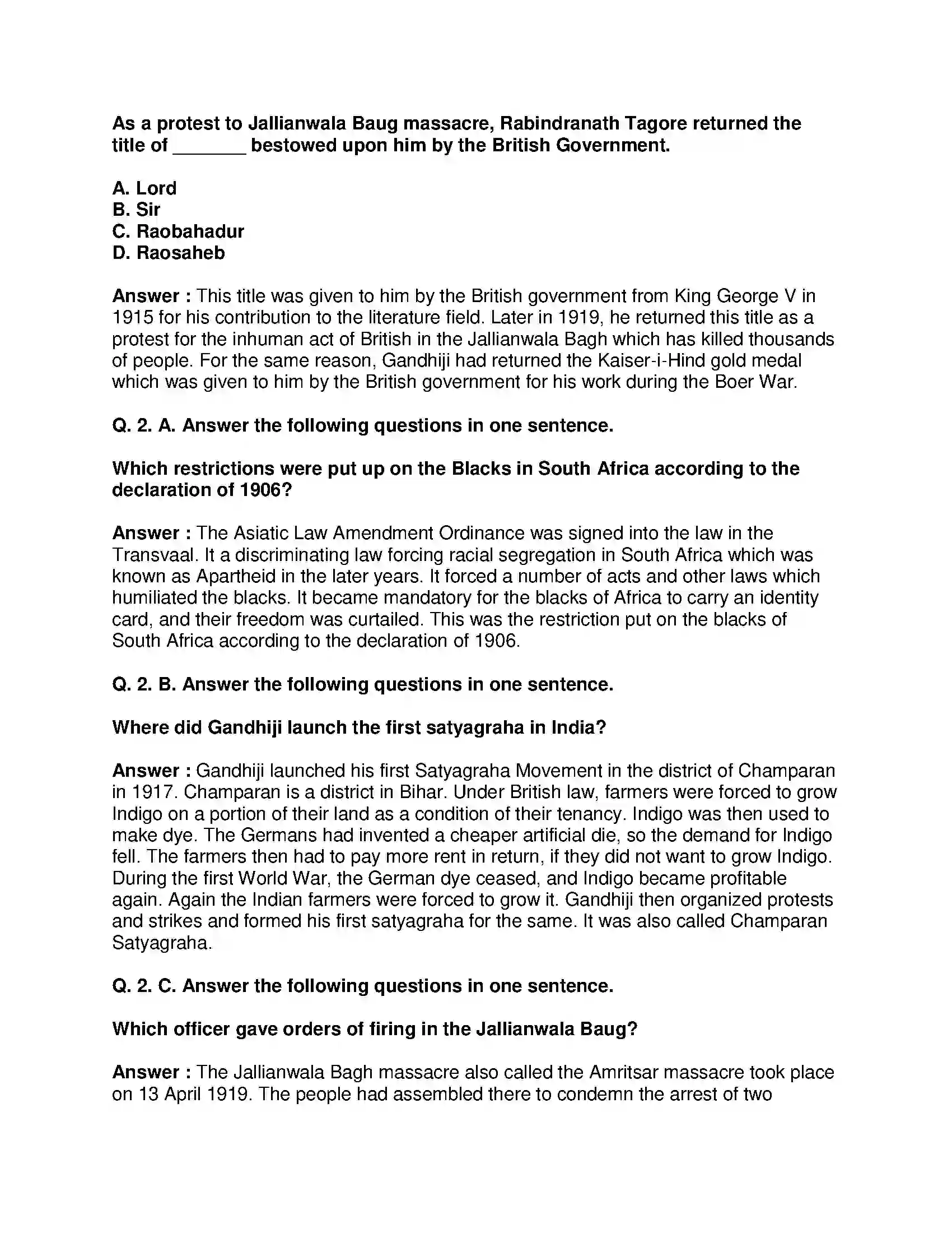 Maharashtra Board Class 8th History - English Medium Non-co-operation Movement Solution 2