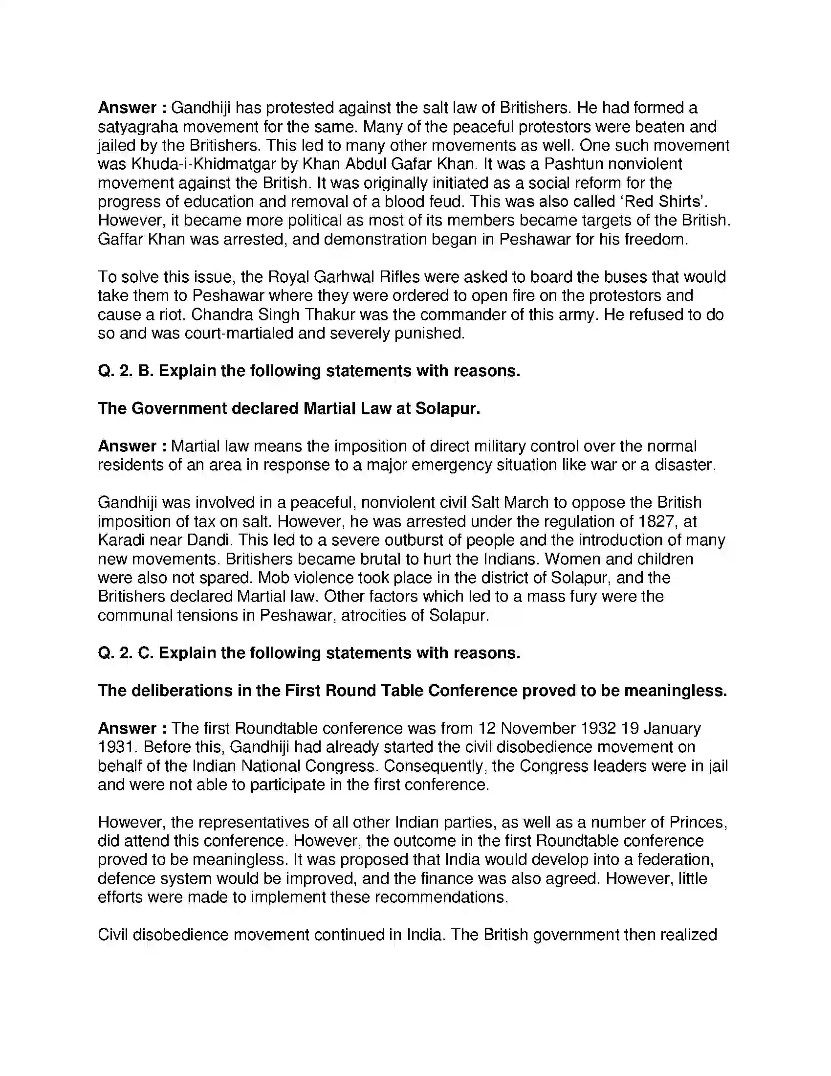 Maharashtra Board Class 8th History - English Medium Civil Disobedience Movement Solution 2