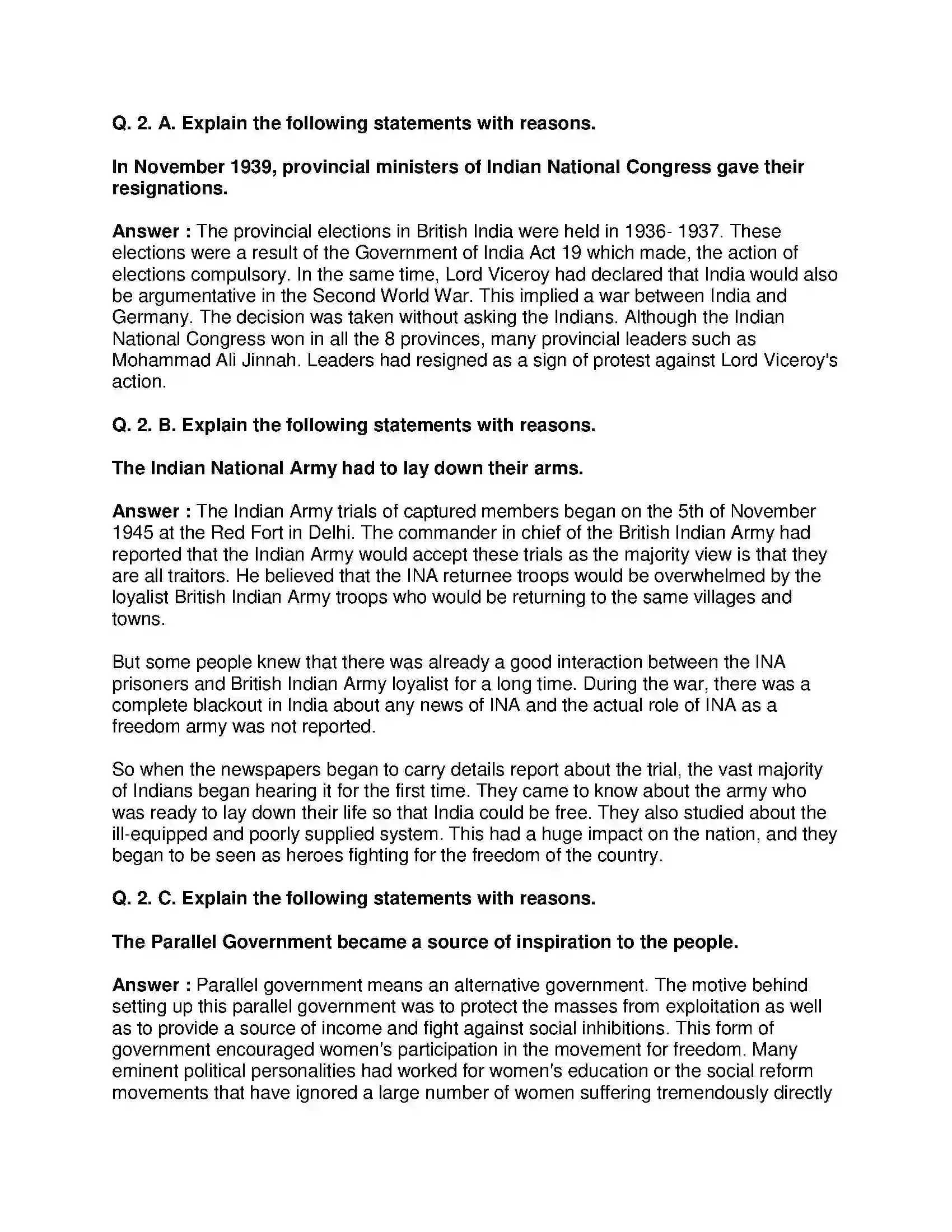 Maharashtra Board Class 8th History - English Medium Last Phase of Struggle for Independence Solution 2