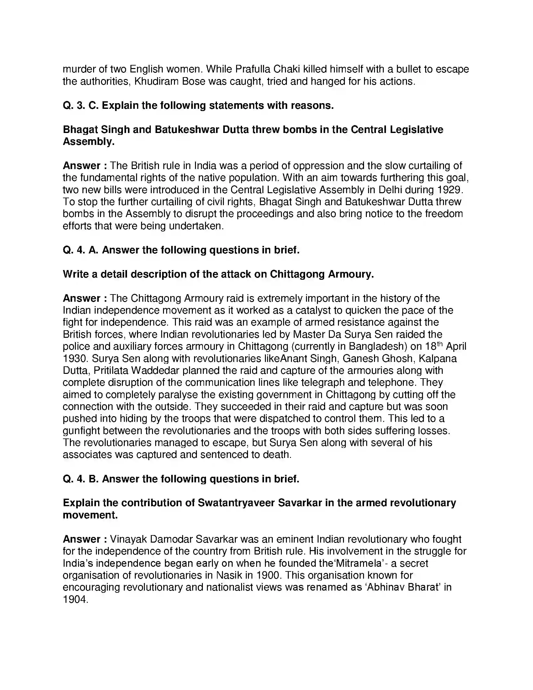 Maharashtra Board Class 8th History - English Medium Armed Revolutionary Movement Solution 3
