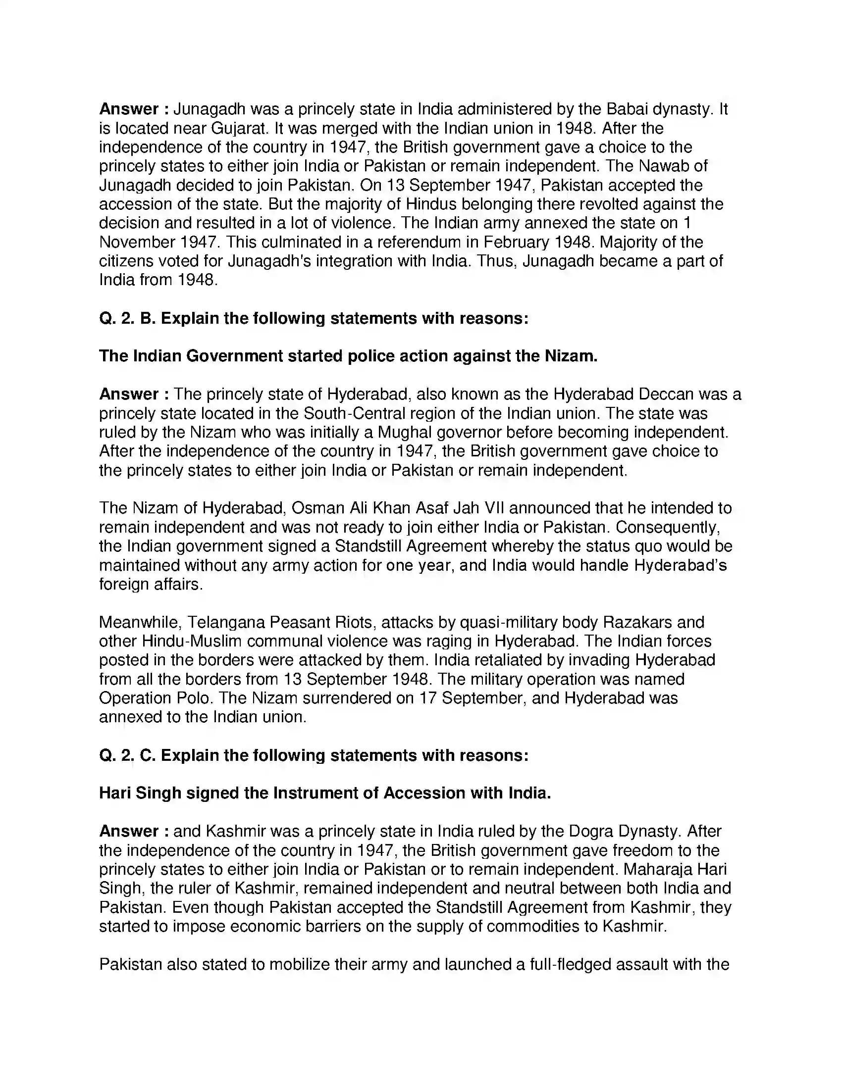 Maharashtra Board Class 8th History - English Medium Fulfillment of Struggle for Independence Solution 2