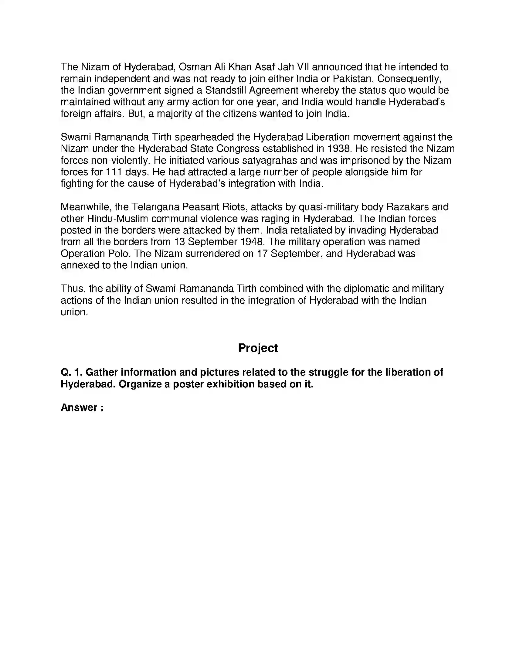 Maharashtra Board Class 8th History - English Medium Fulfillment of Struggle for Independence Solution 5