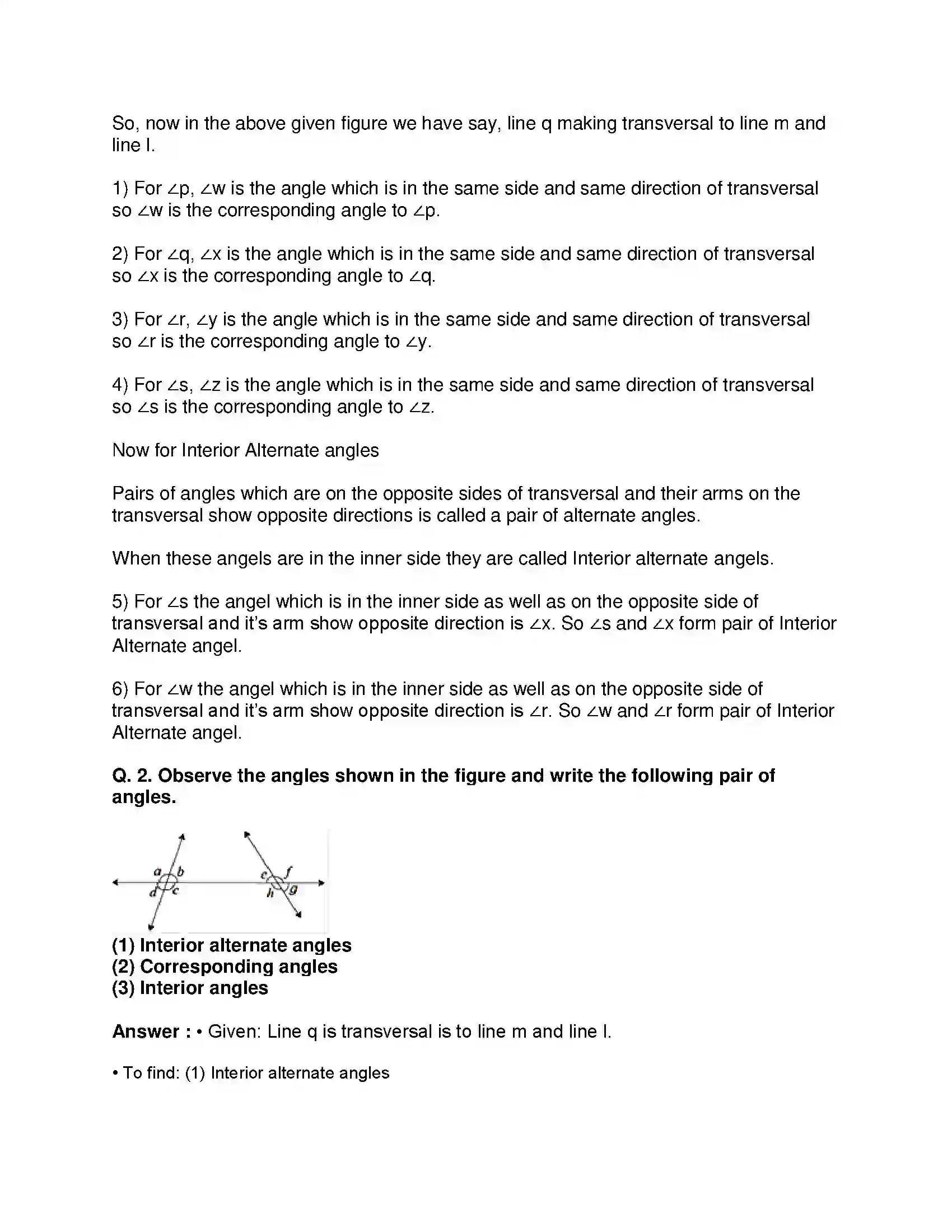 Maharashtra Board Class 8th Mathematics - English Medium Parallel Lines and Transversals Solution 2