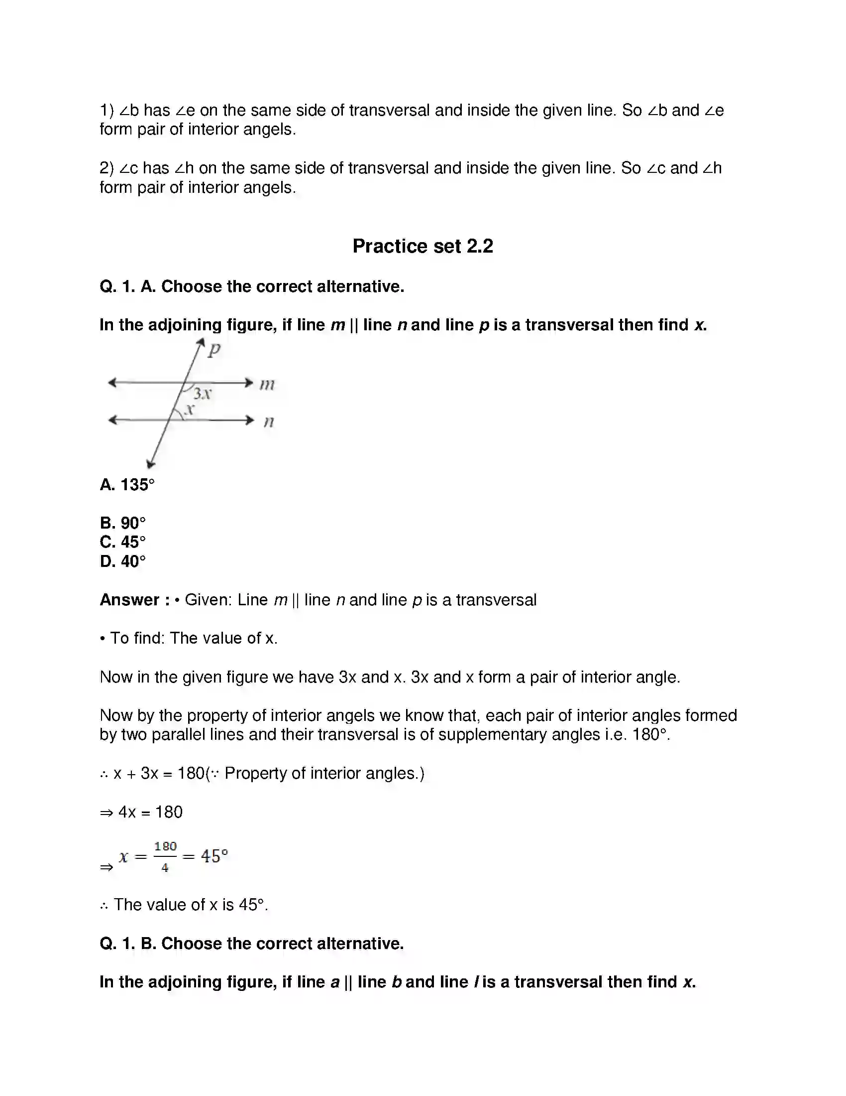 Maharashtra Board Class 8th Mathematics - English Medium Parallel Lines and Transversals Solution 4