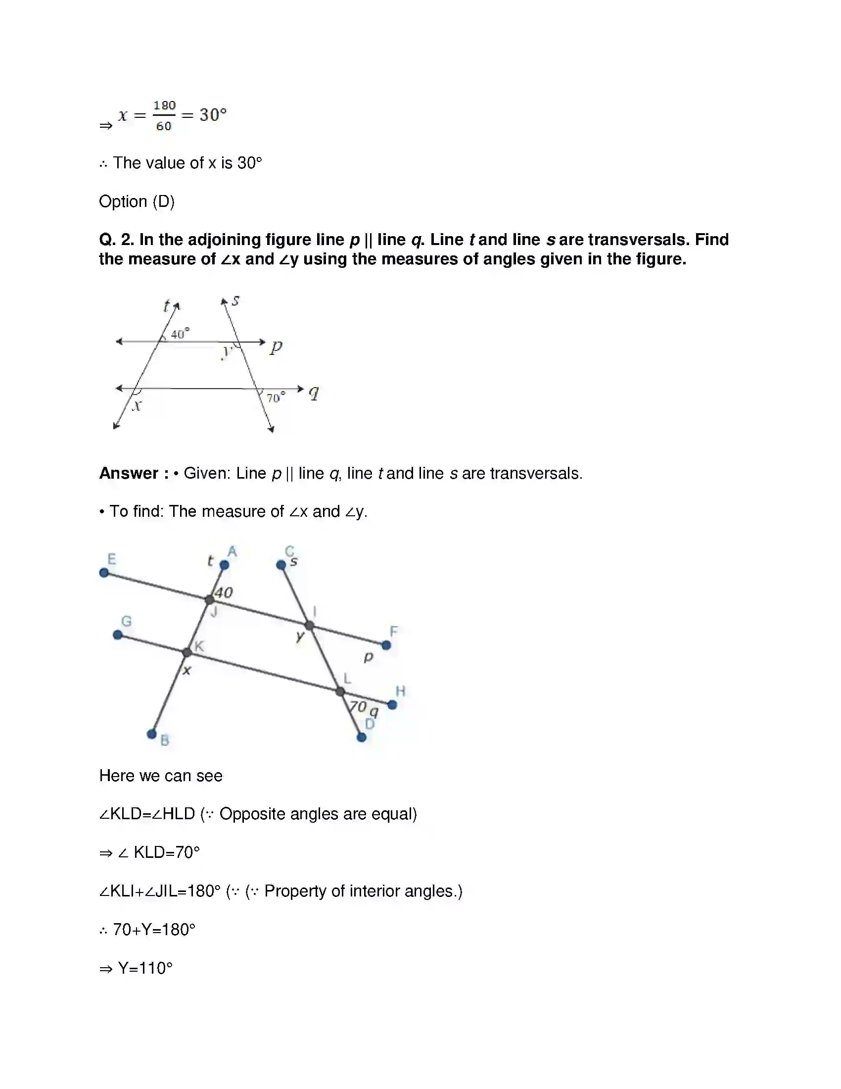 Maharashtra Board Class 8th Mathematics - English Medium Parallel Lines and Transversals Solution 6