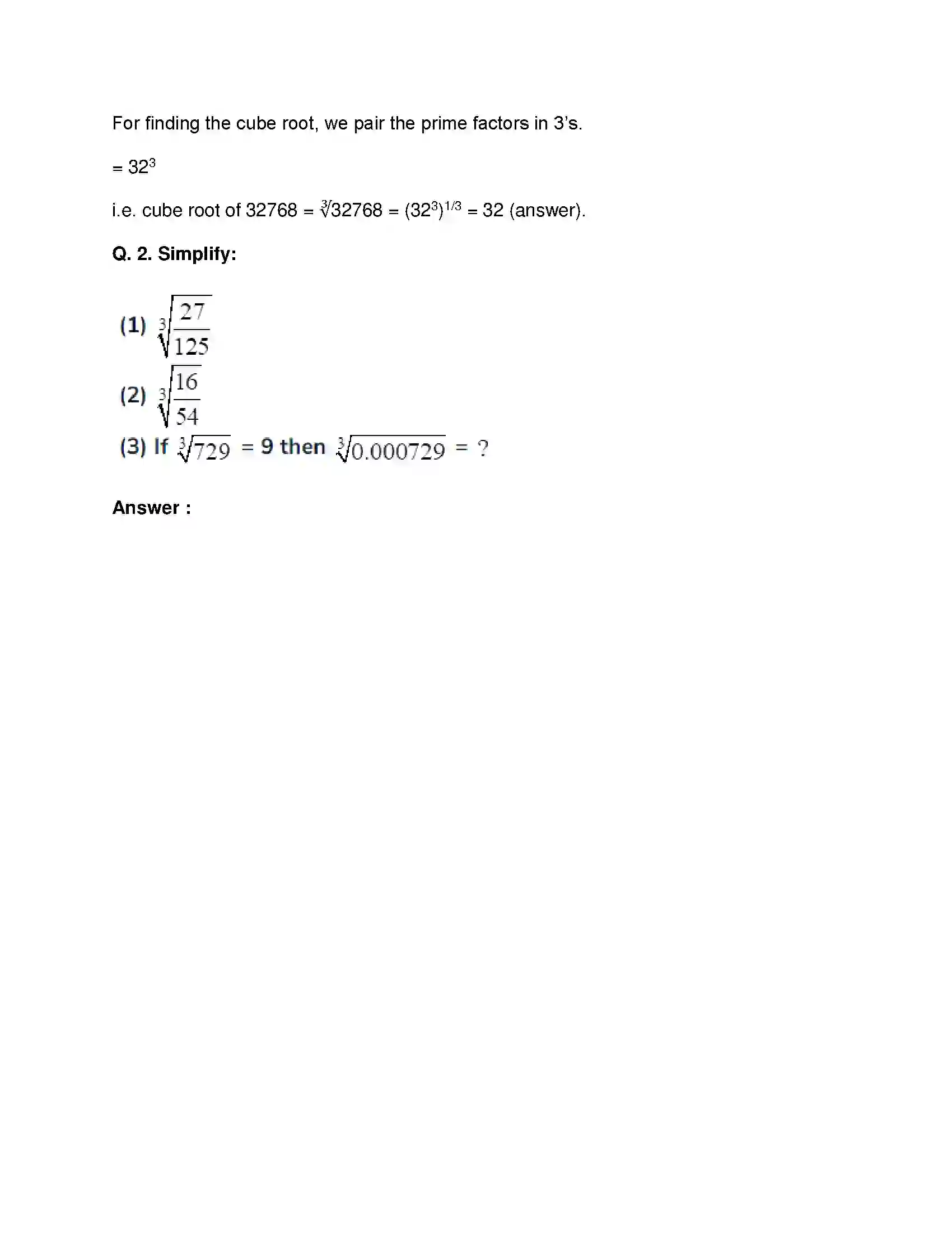 Maharashtra Board Class 8th Mathematics - English Medium Indices and Cube Root Solution 8