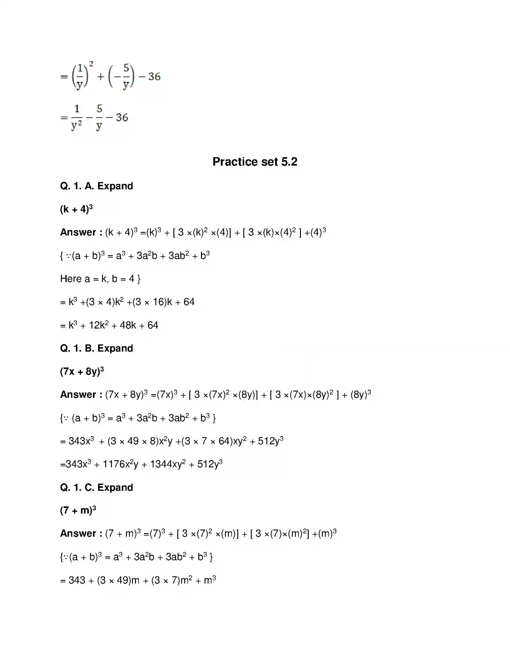 Maharashtra Board Class 8th Mathematics - English Medium Expansion Formulae Solution 4