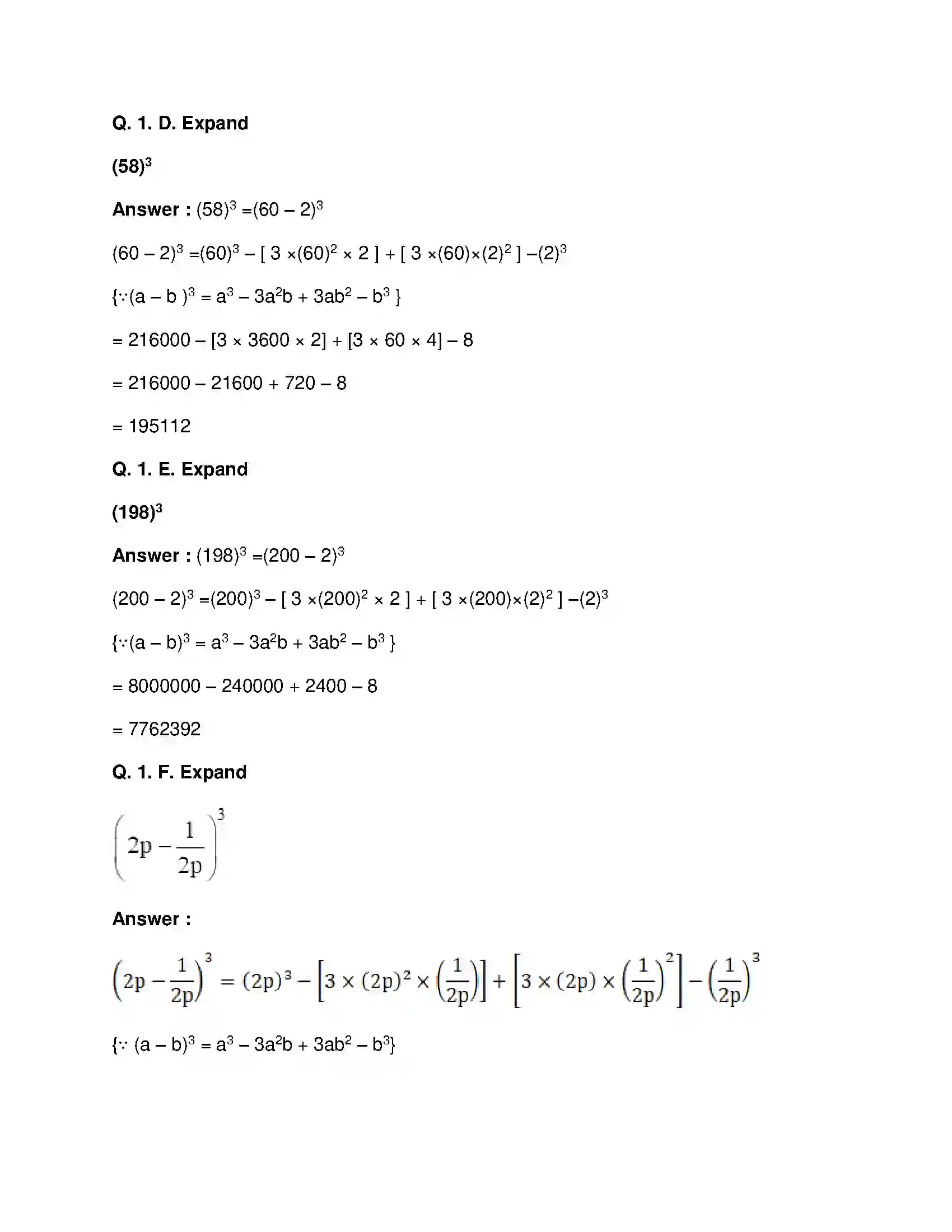 Maharashtra Board Class 8th Mathematics - English Medium Expansion Formulae Solution 8
