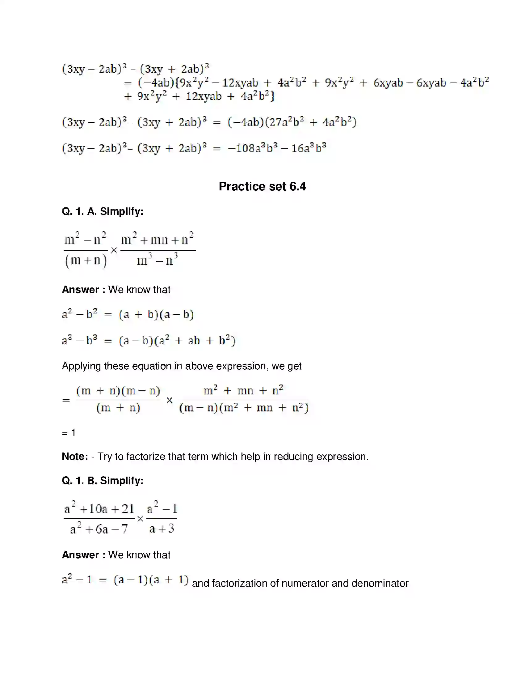 Maharashtra Board Class 8th Mathematics - English Medium Factorisation of Algebraic Expressions Solution 21