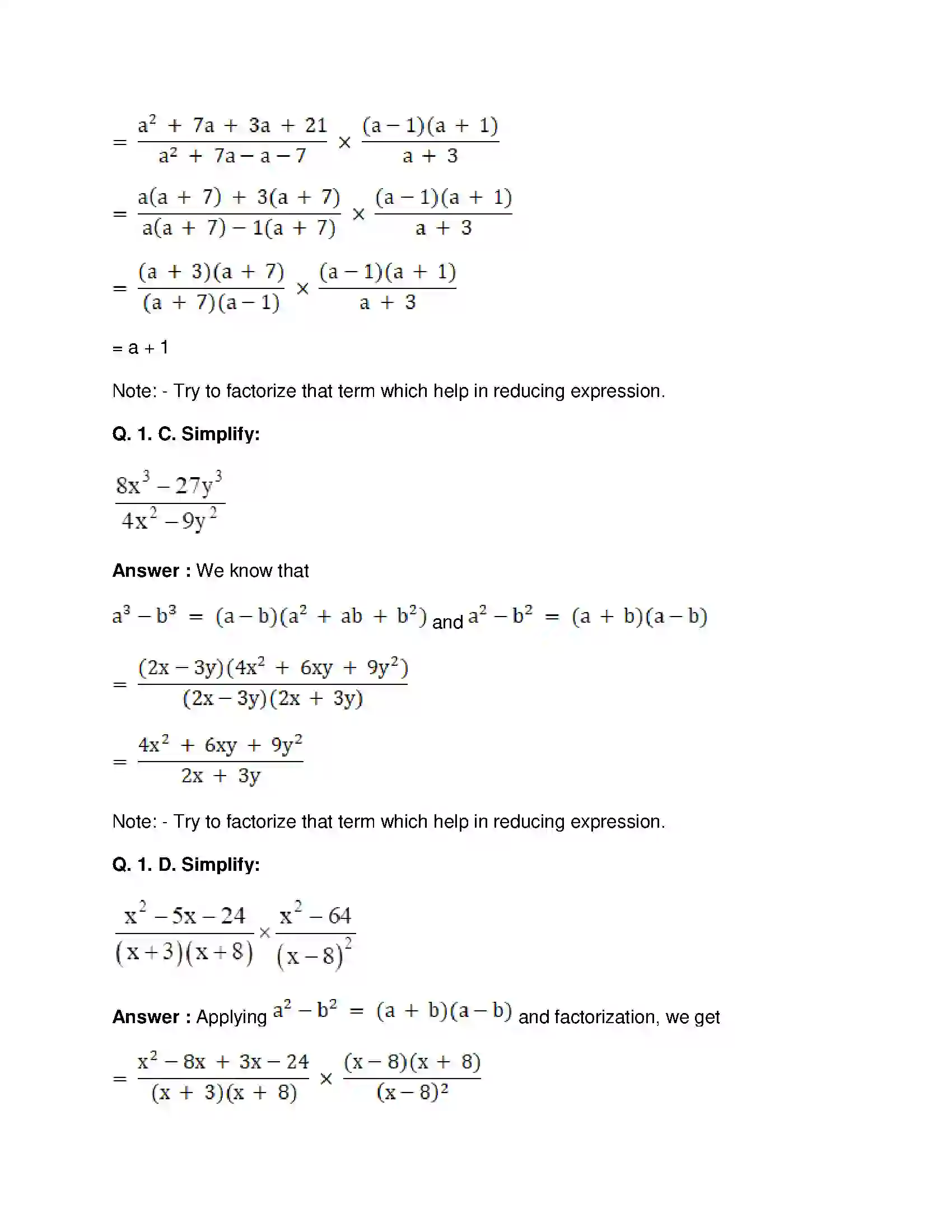 Maharashtra Board Class 8th Mathematics - English Medium Factorisation of Algebraic Expressions Solution 22