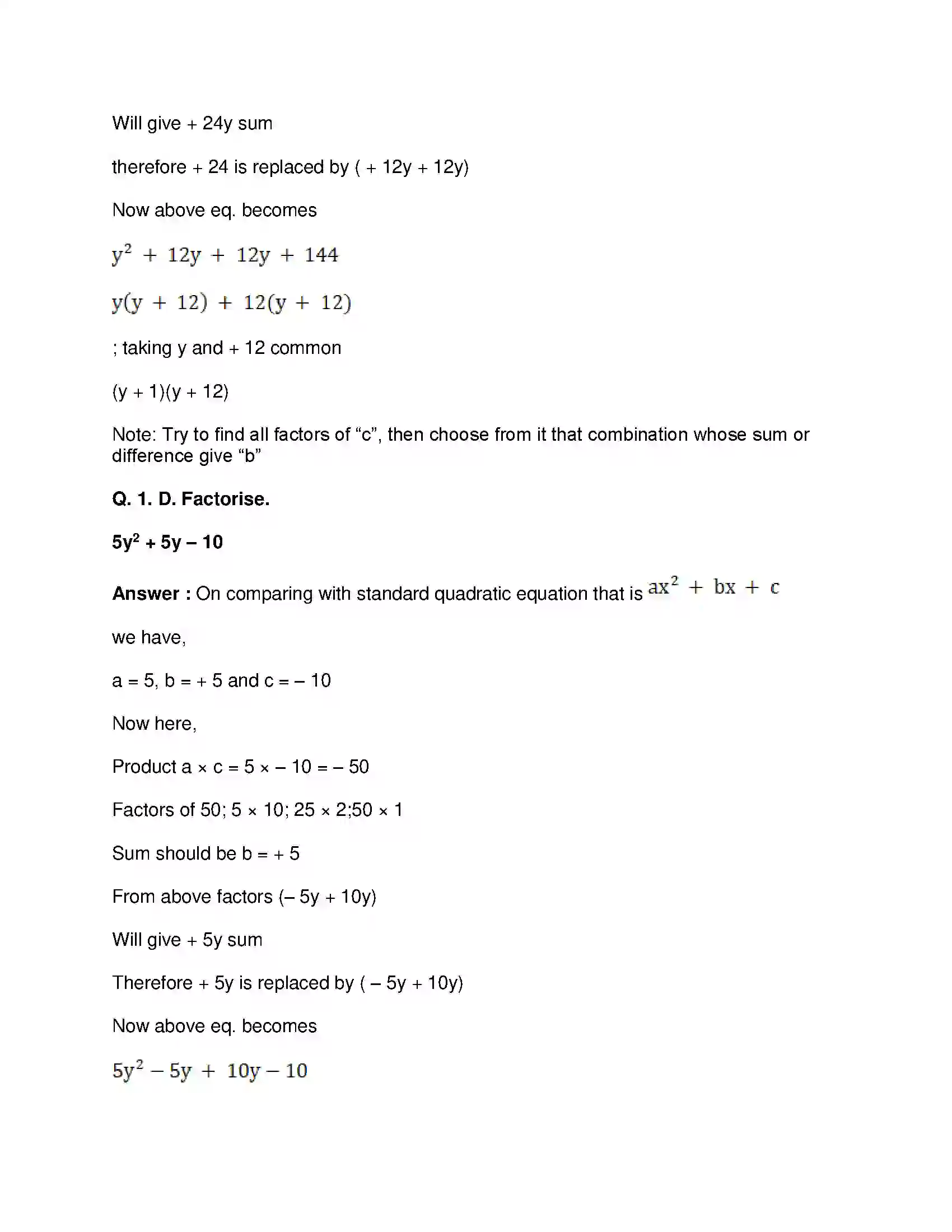 Maharashtra Board Class 8th Mathematics - English Medium Factorisation of Algebraic Expressions Solution 3
