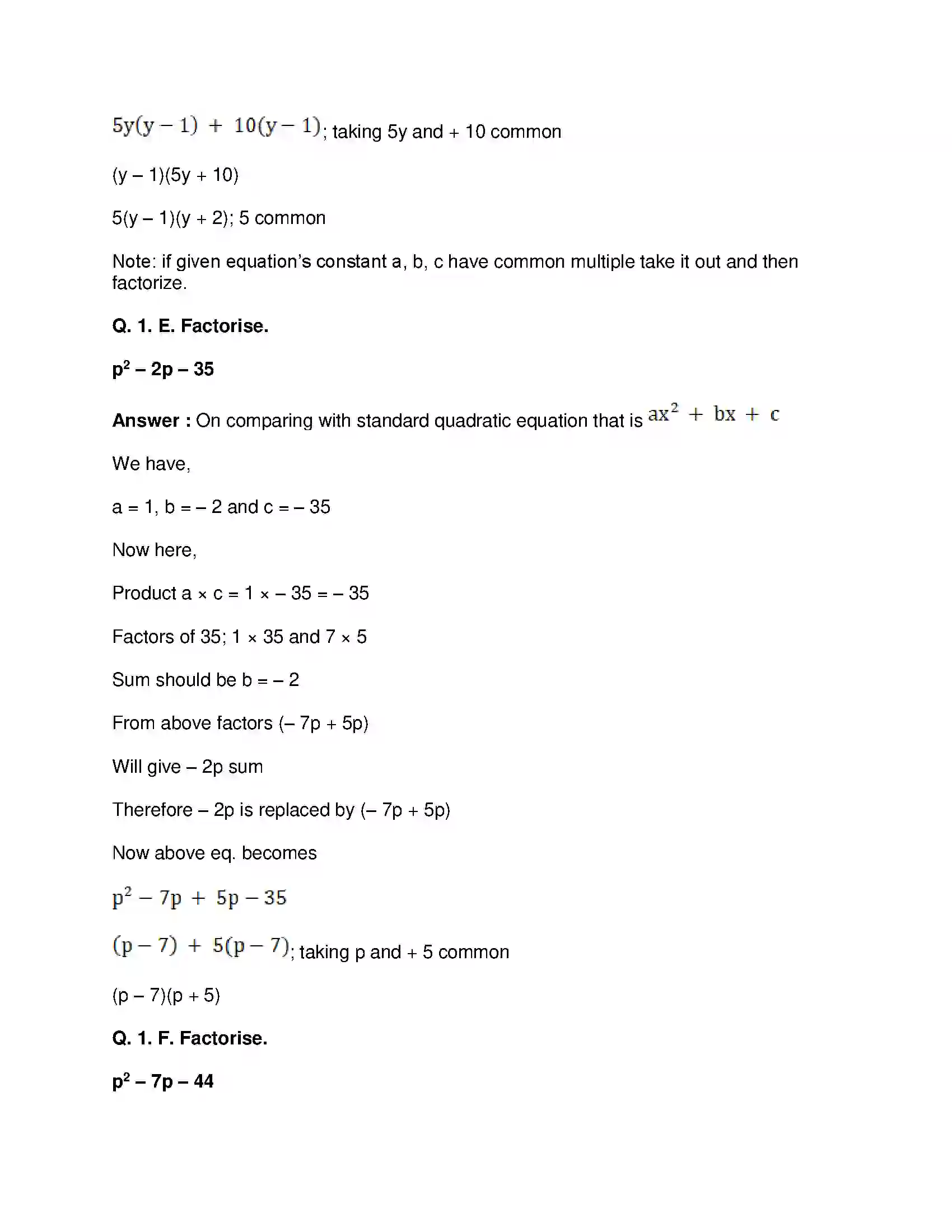 Maharashtra Board Class 8th Mathematics - English Medium Factorisation of Algebraic Expressions Solution 4
