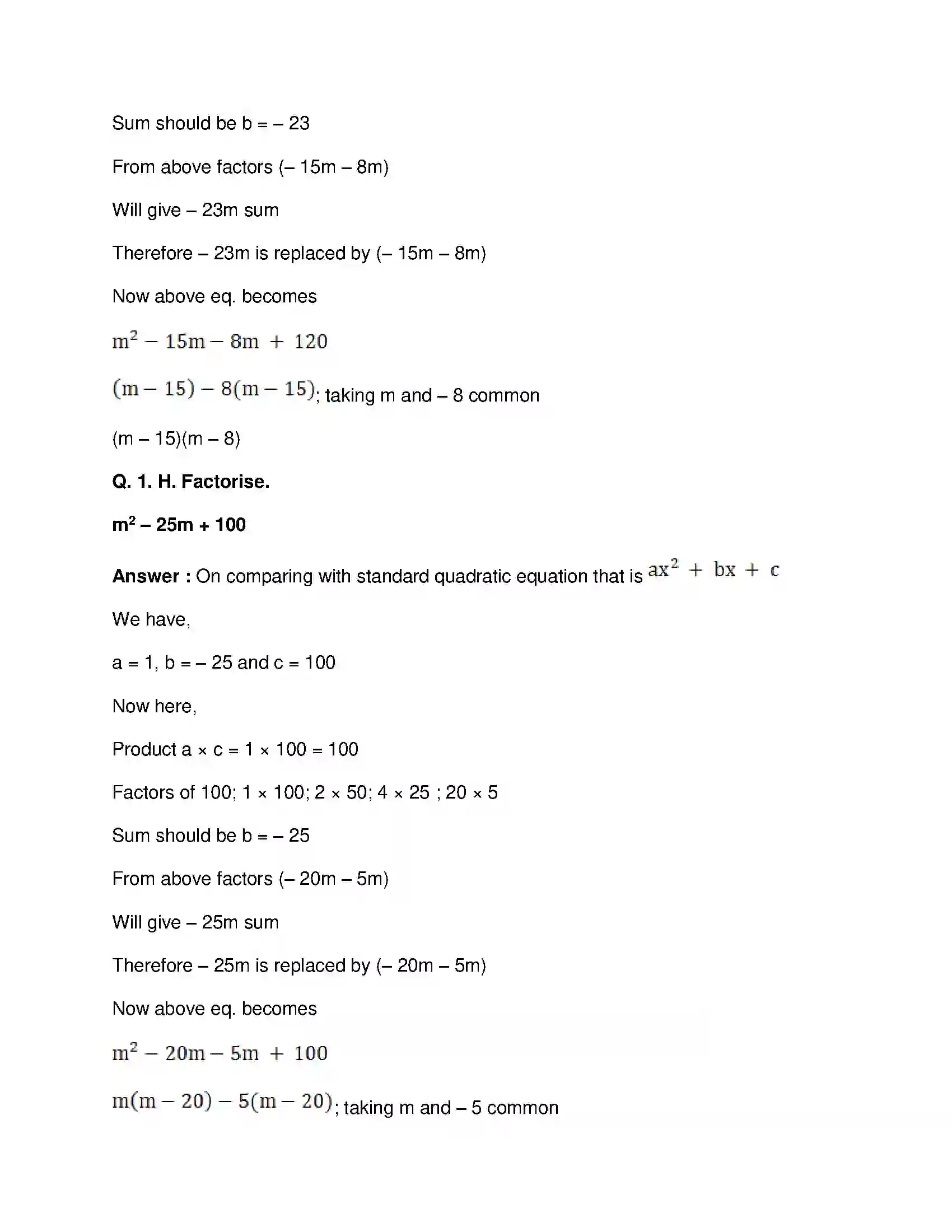 Maharashtra Board Class 8th Mathematics - English Medium Factorisation of Algebraic Expressions Solution 6