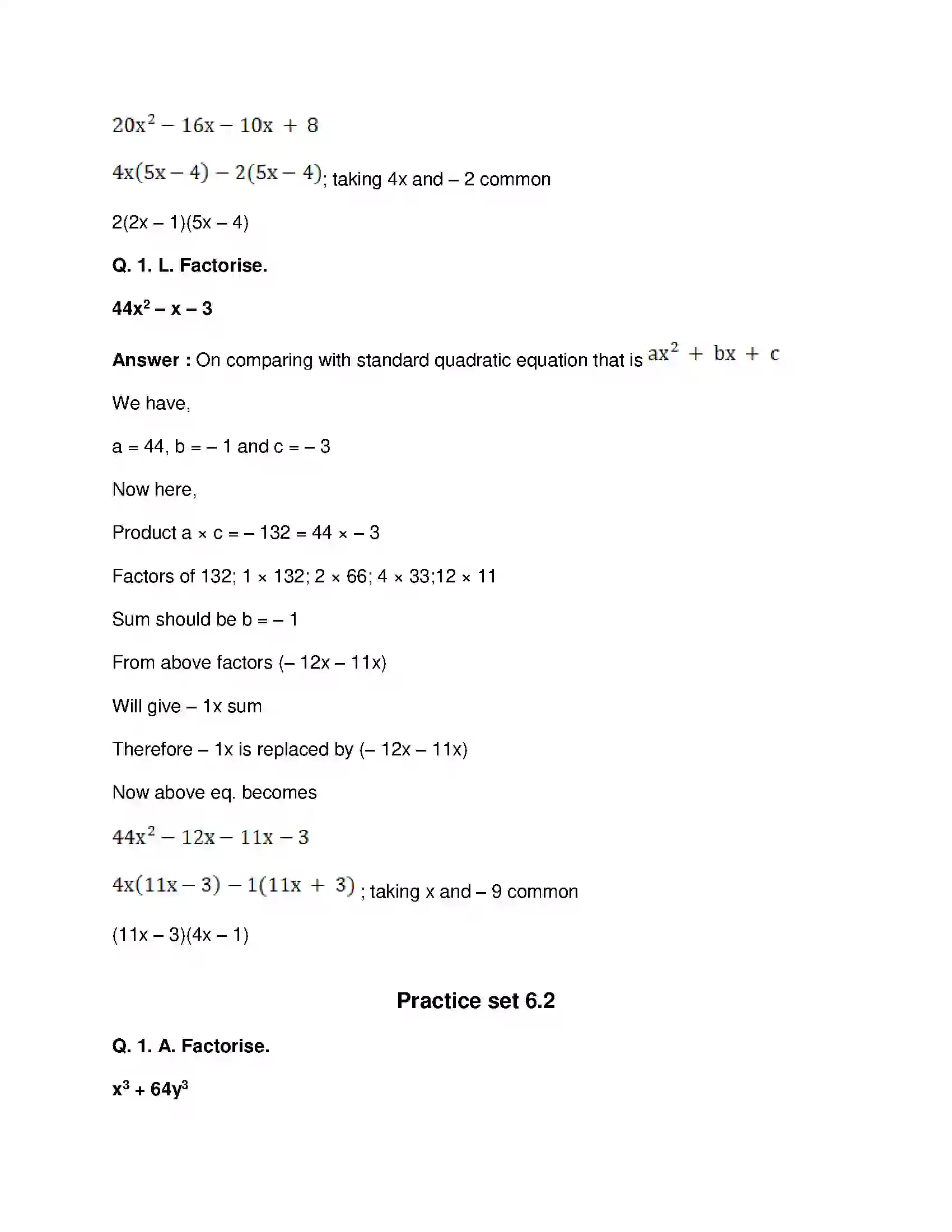 Maharashtra Board Class 8th Mathematics - English Medium Factorisation of Algebraic Expressions Solution 9