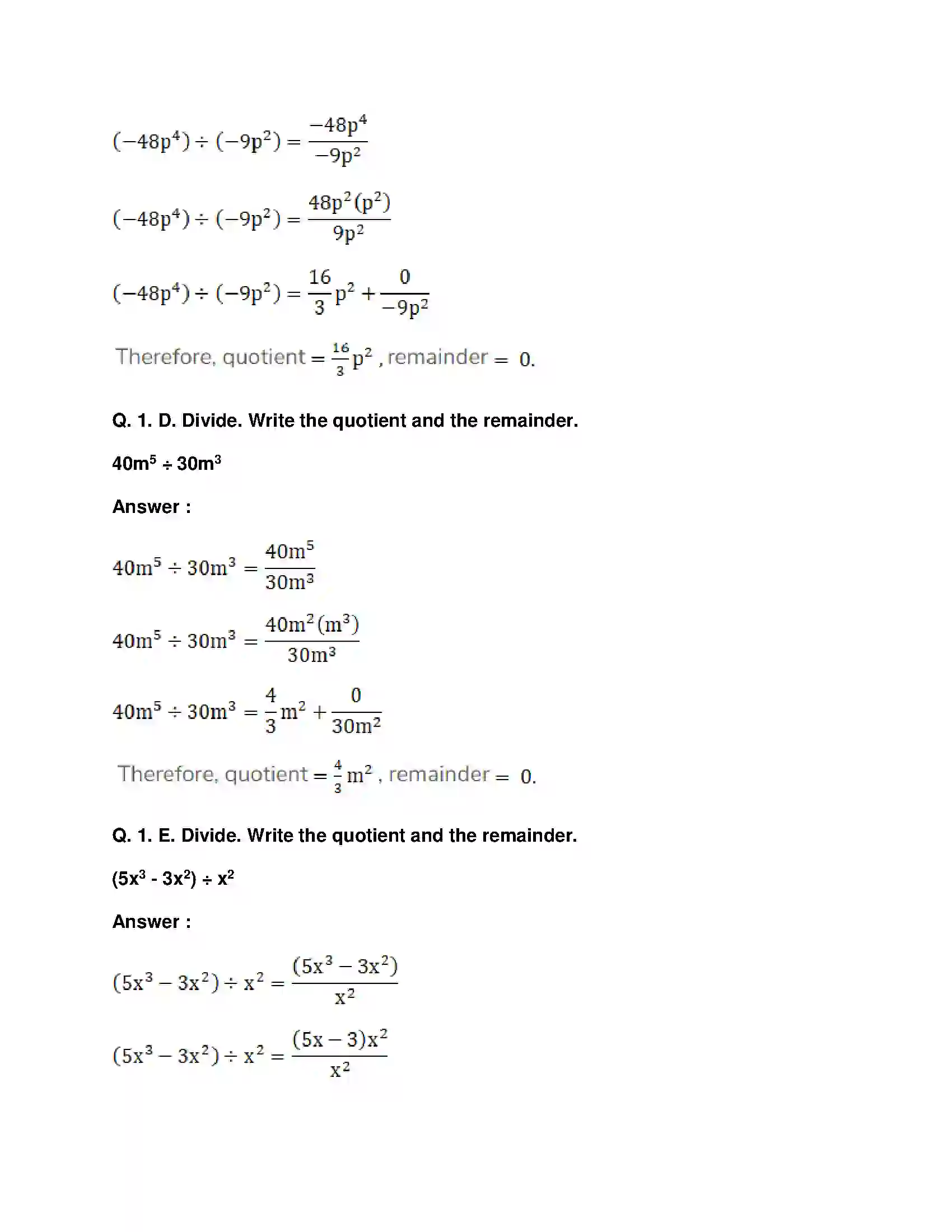 Maharashtra Board Class 8th Mathematics - English Medium Division of Polynomials Solution 2