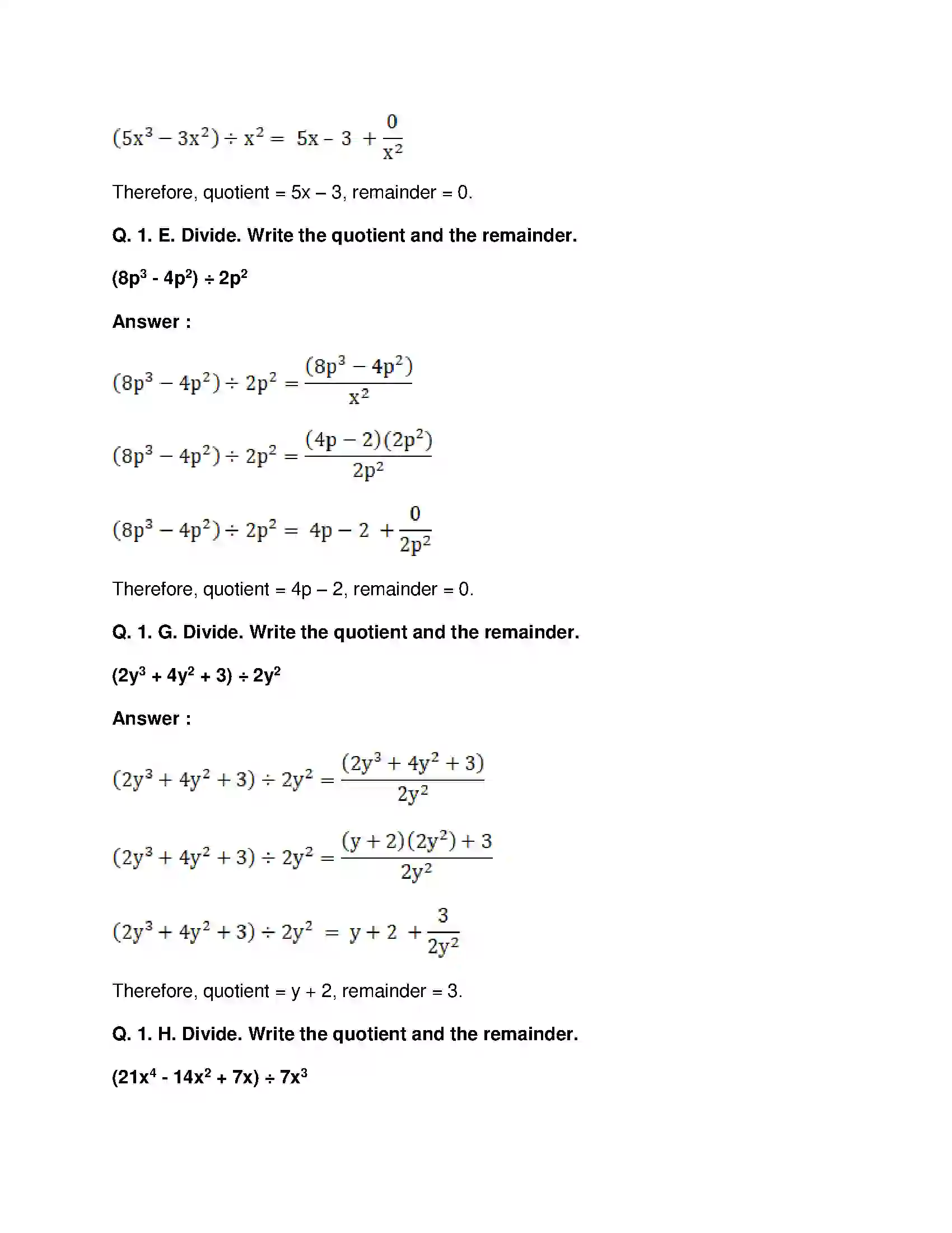 Maharashtra Board Class 8th Mathematics - English Medium Division of Polynomials Solution 3