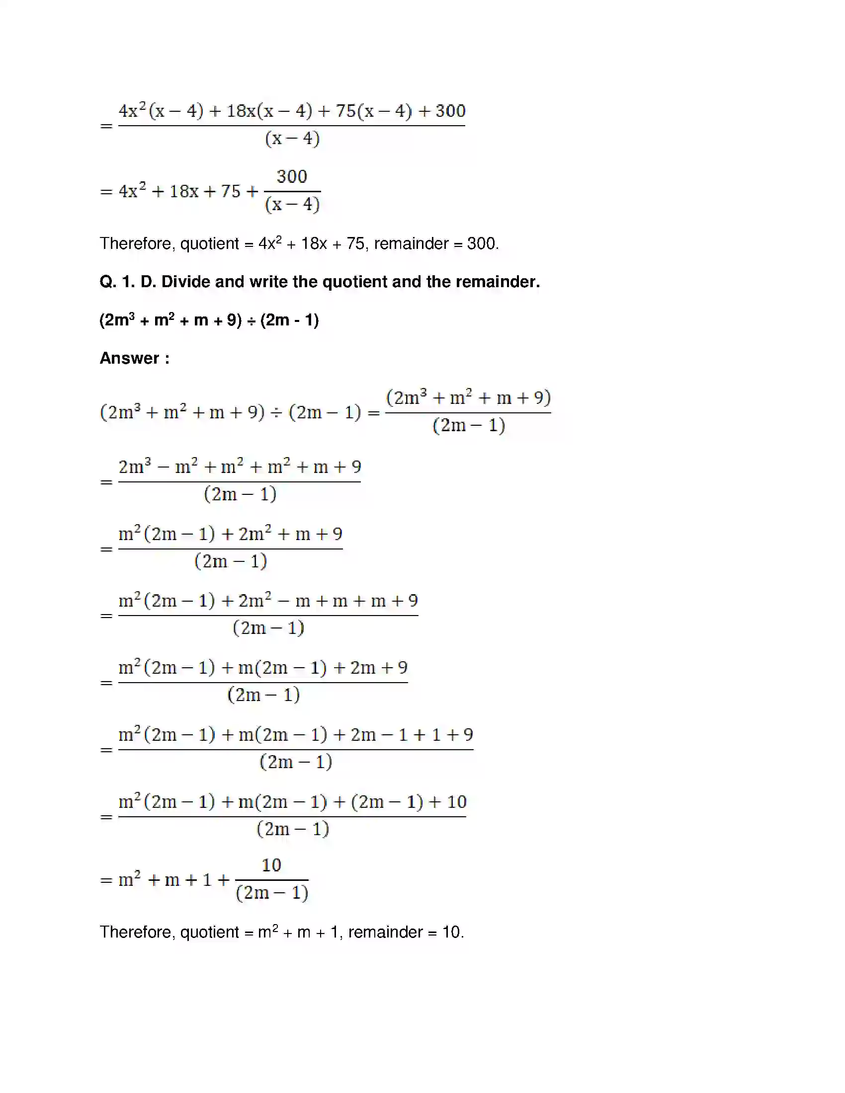 Maharashtra Board Class 8th Mathematics - English Medium Division of Polynomials Solution 7